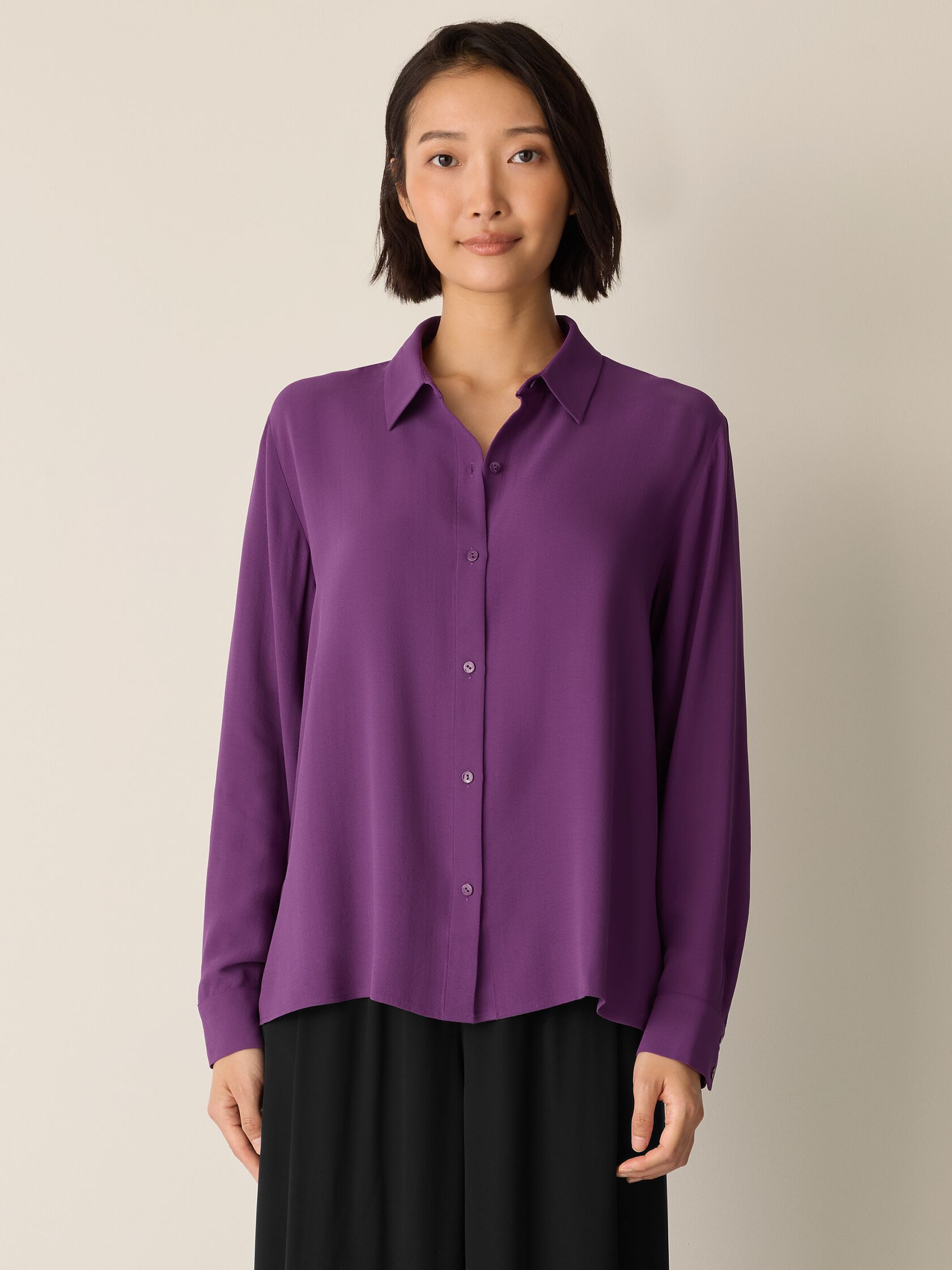 Silk Georgette Crepe Classic Collar Shirt