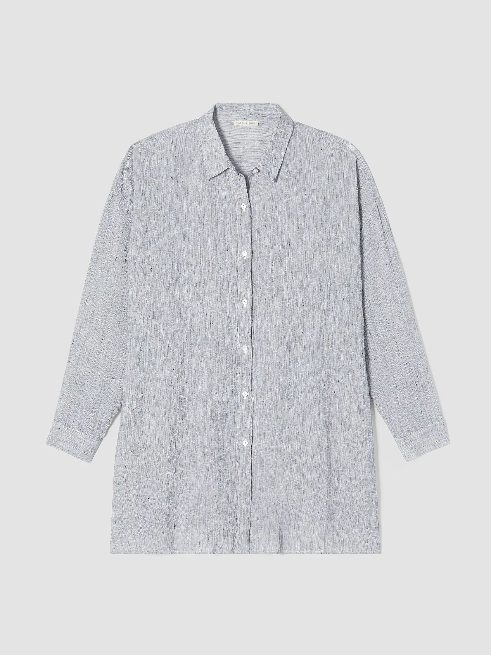 Striped Organic Linen Crinkle Classic Collar Shirt