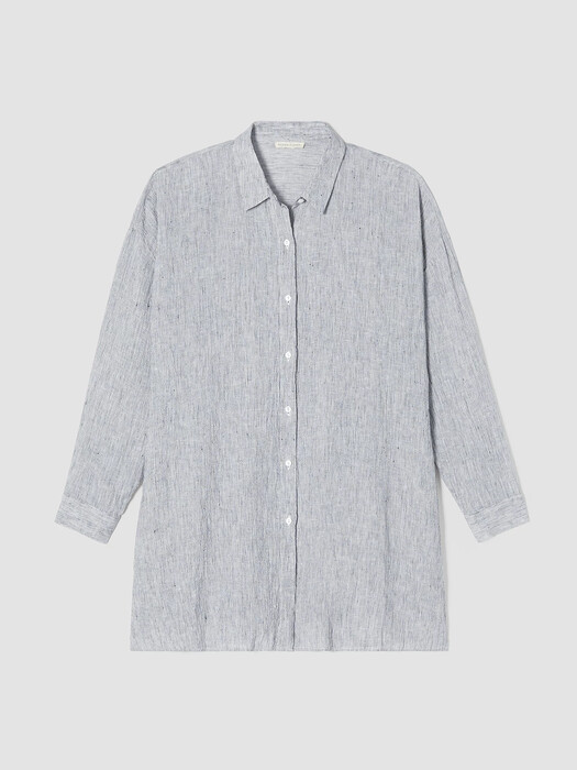 Striped Organic Linen Crinkle Classic Collar Shirt EILEEN FISHER