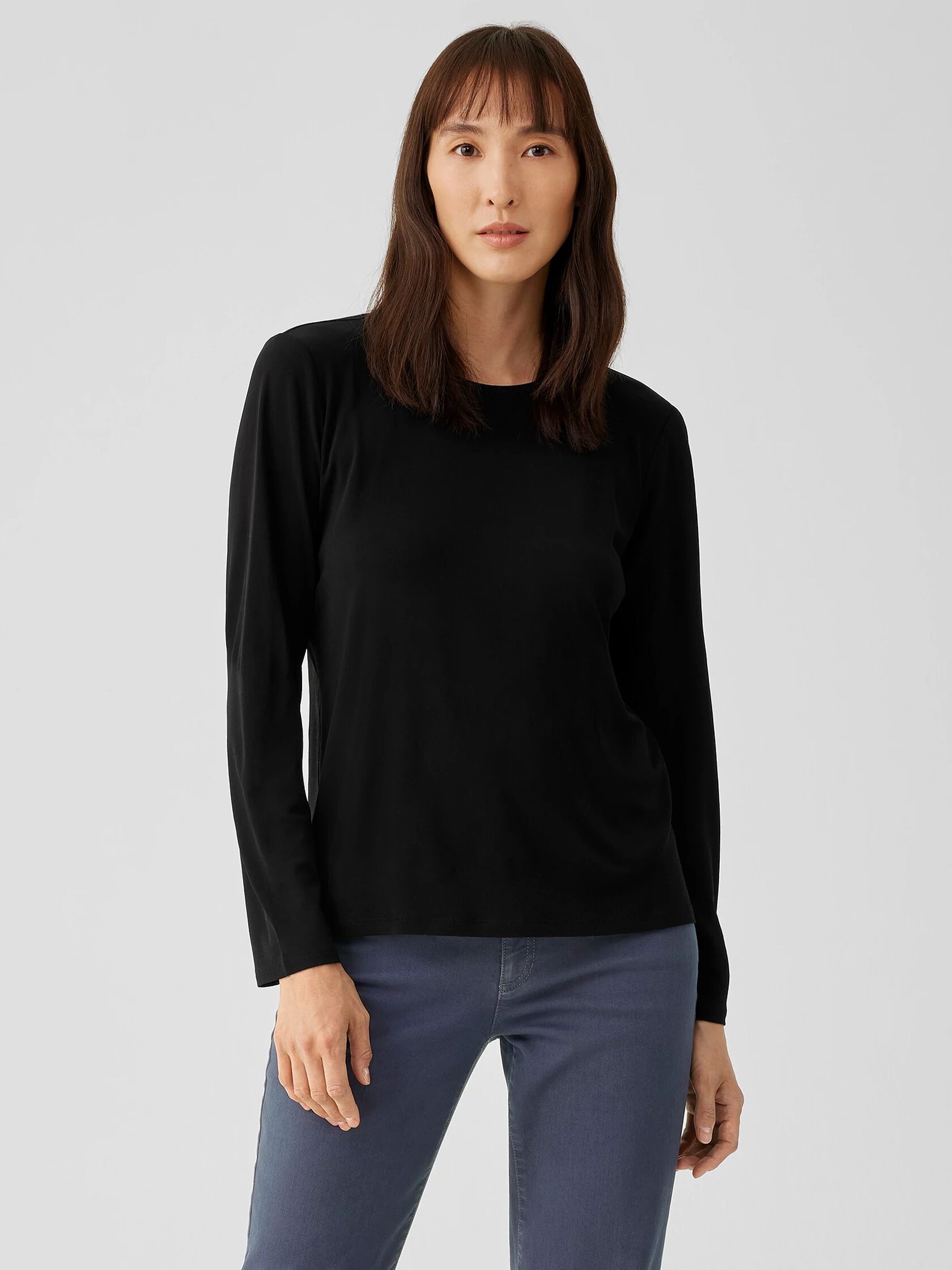 Stretch Silk Jersey Crew Neck Top