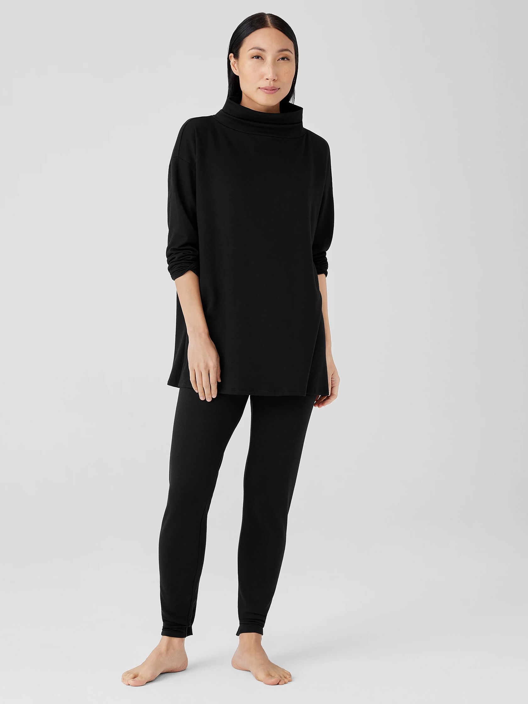 Cozy Brushed Terry Hug Funnel Neck Long Top