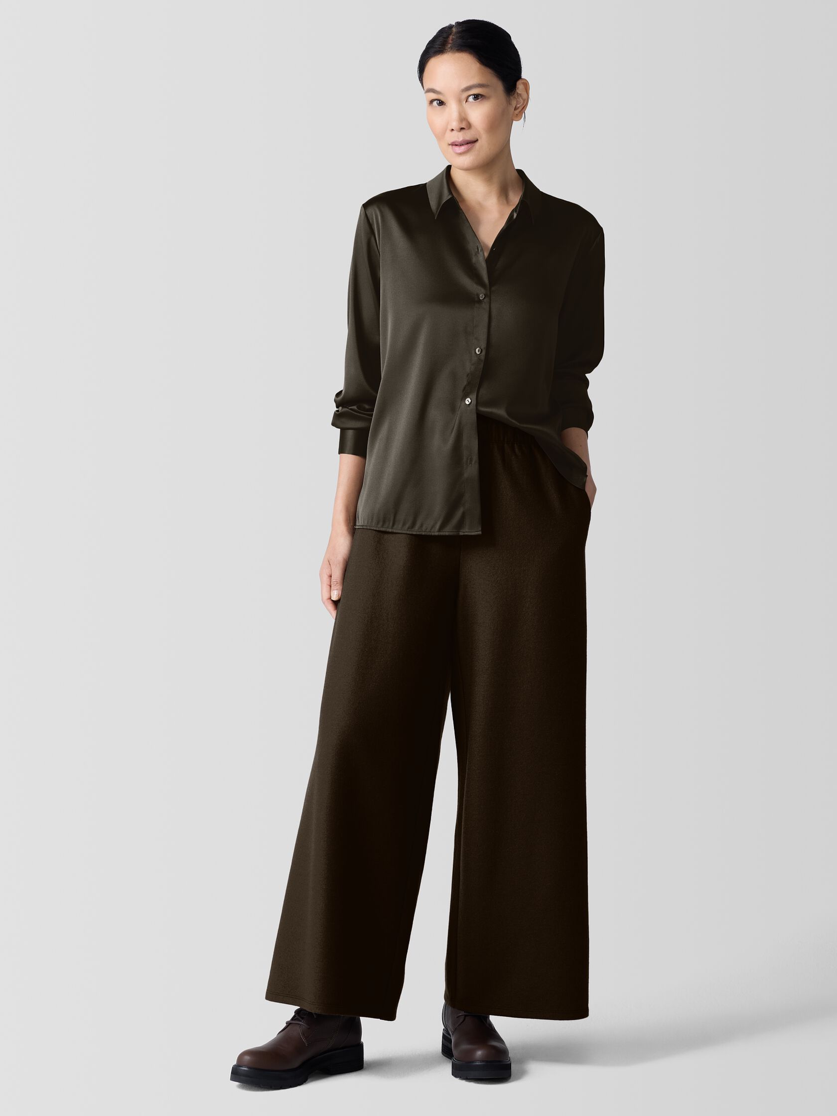 Felted Wool Jersey Wide-Leg Pant in Regenerative Wool