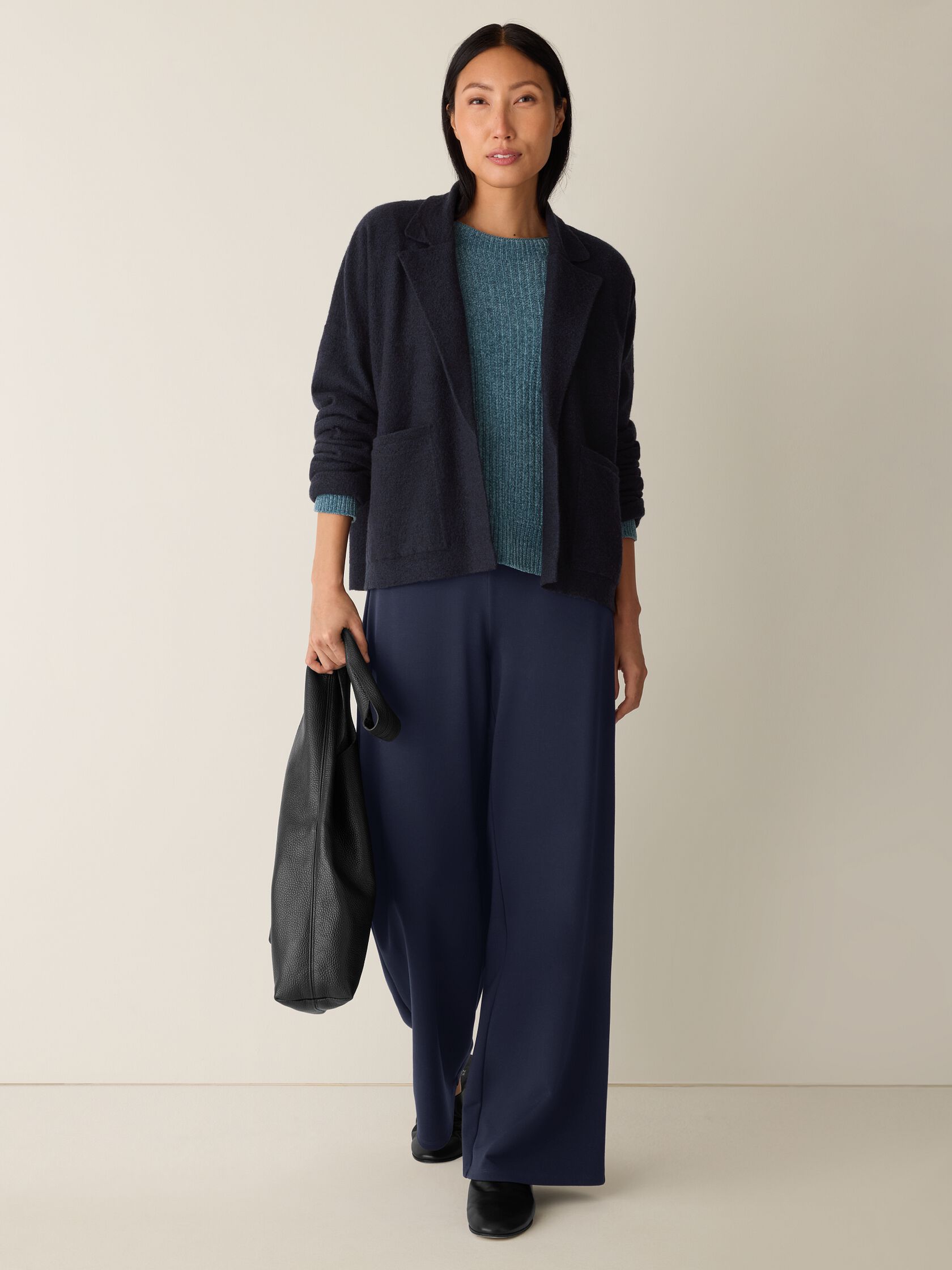 Fine Felted Wool Notch Collar Cardigan in Regenerative Wool