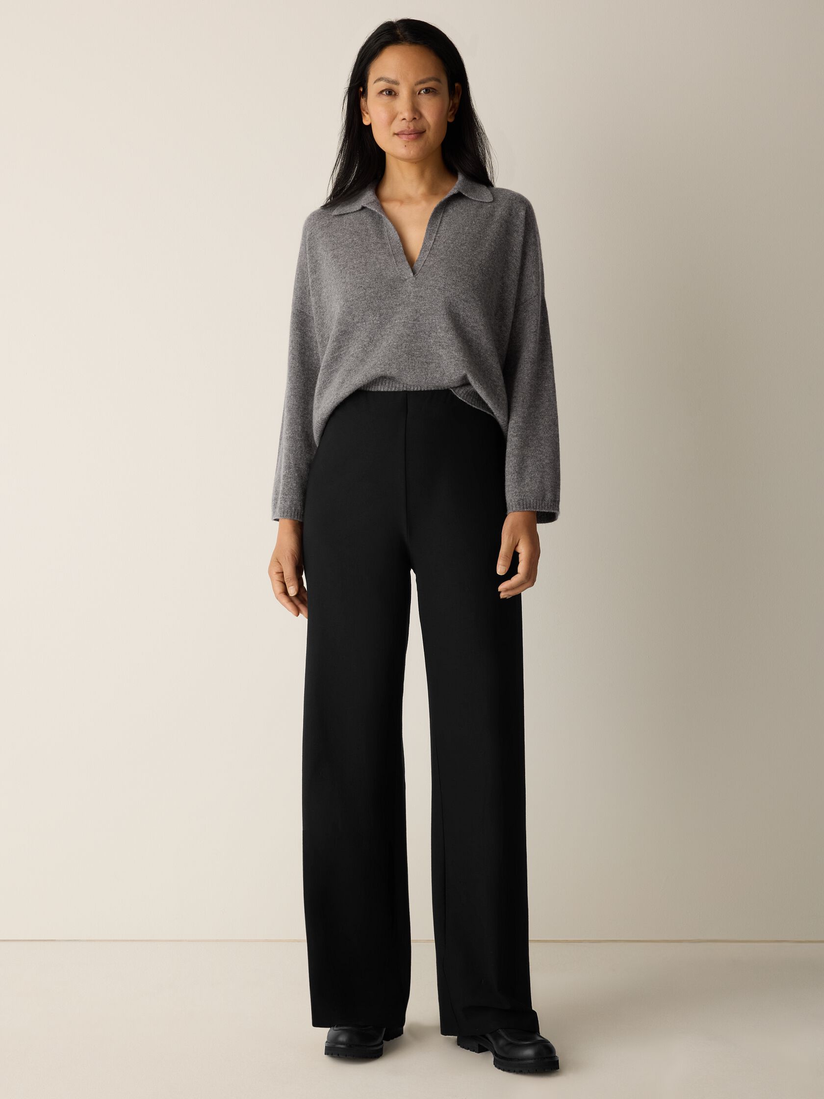 Washable Stretch Crepe Wide-Leg Pant