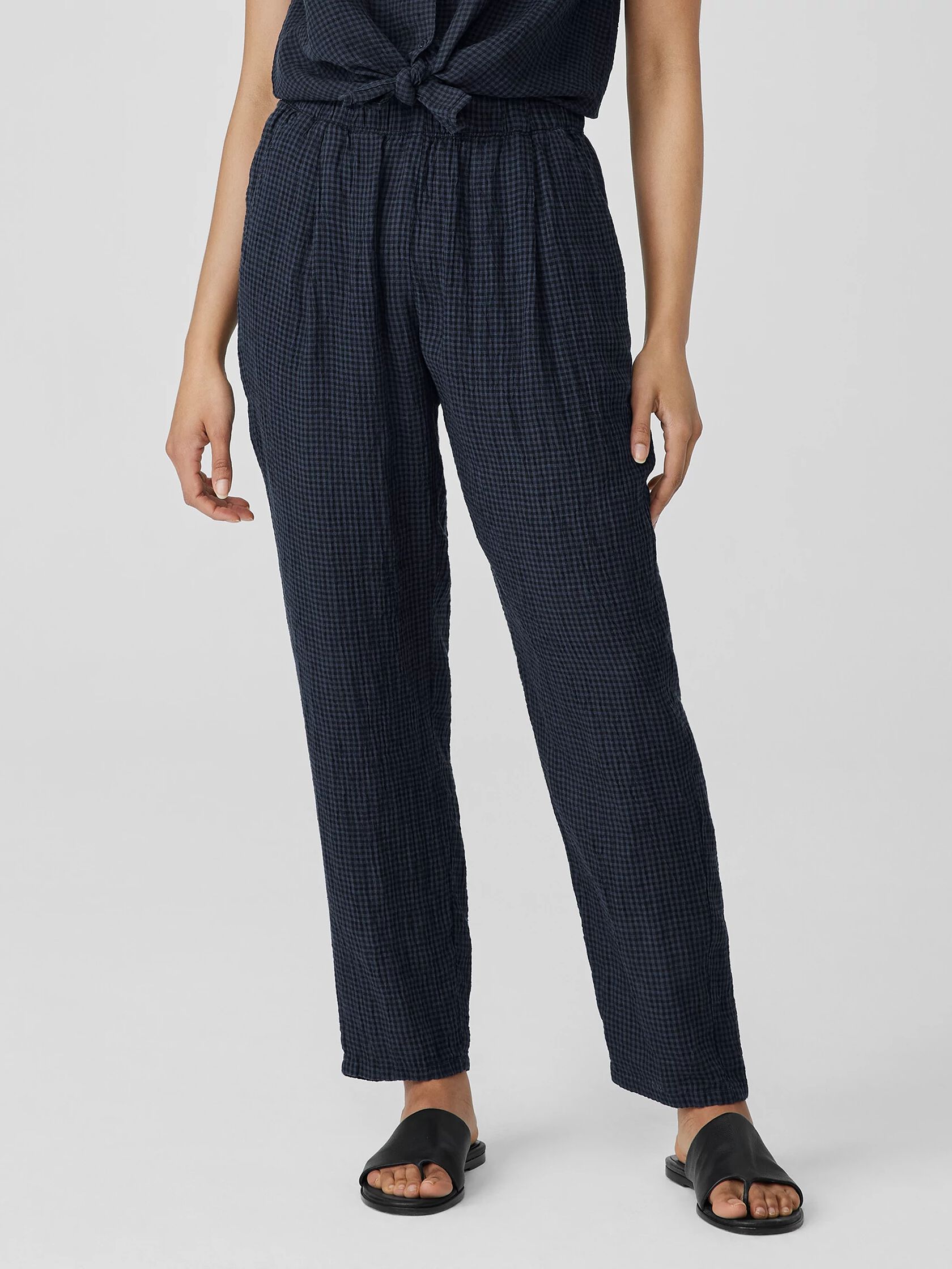 Puckered Organic Linen Tapered Pant