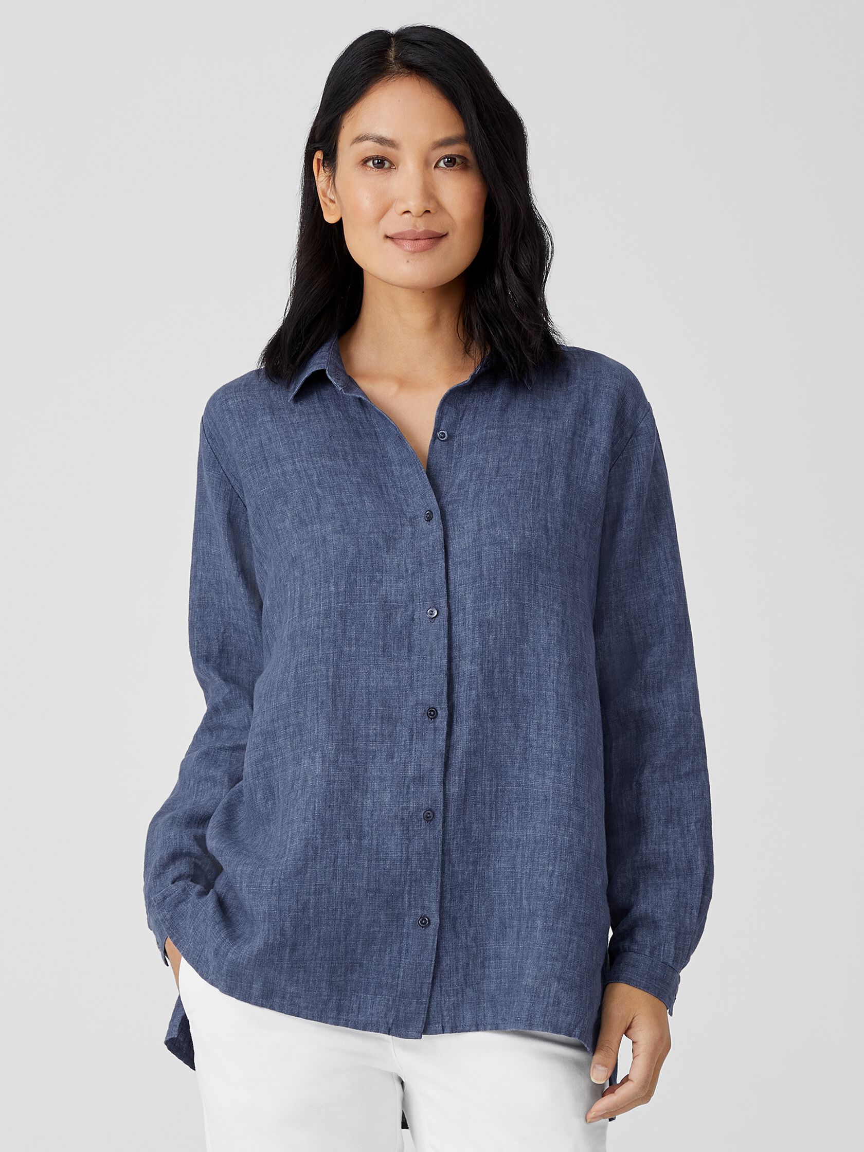 Washed Organic Linen Delave Classic Collar Shirt