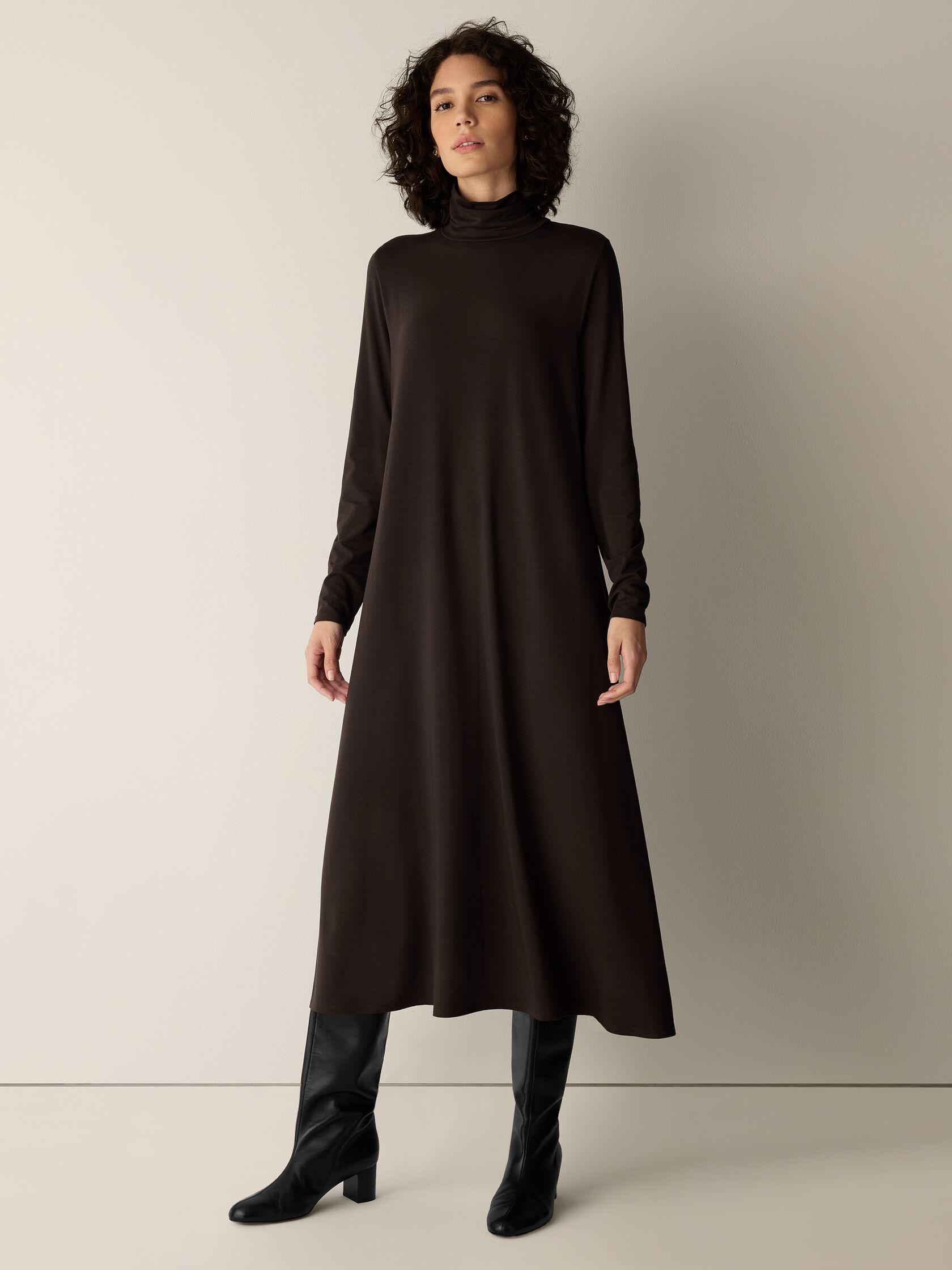 Stretch Jersey Knit Turtleneck Dress