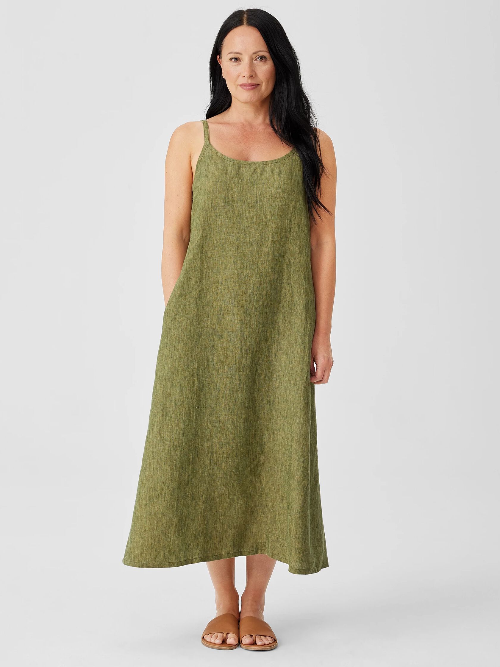 Washed Organic Linen Delave Cami Dress