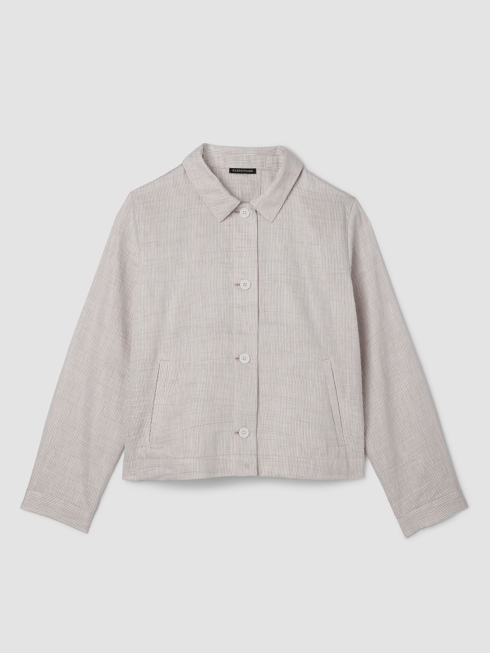 Striped Linen Sheen Classic Collar Jacket