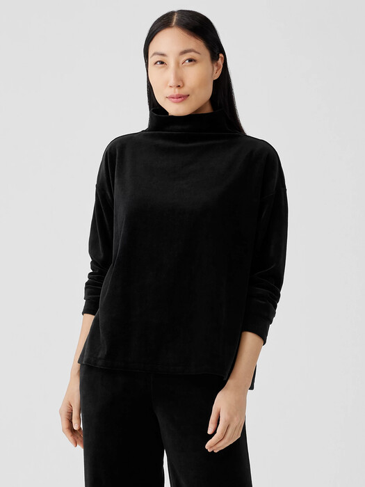 Cotton Velour Funnel Neck Box-Top