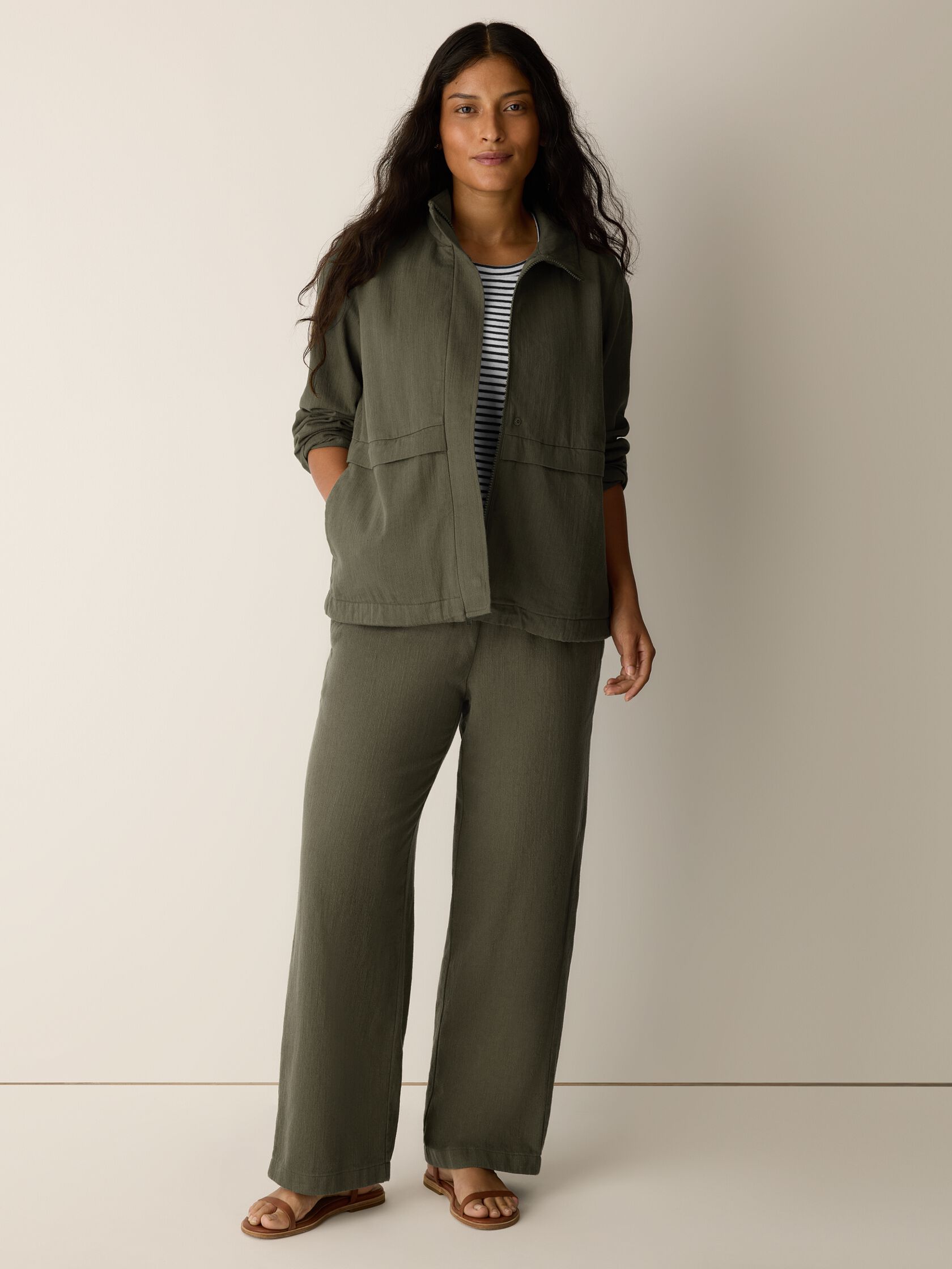 Slubby Organic Cotton Linen High Collar Jacket