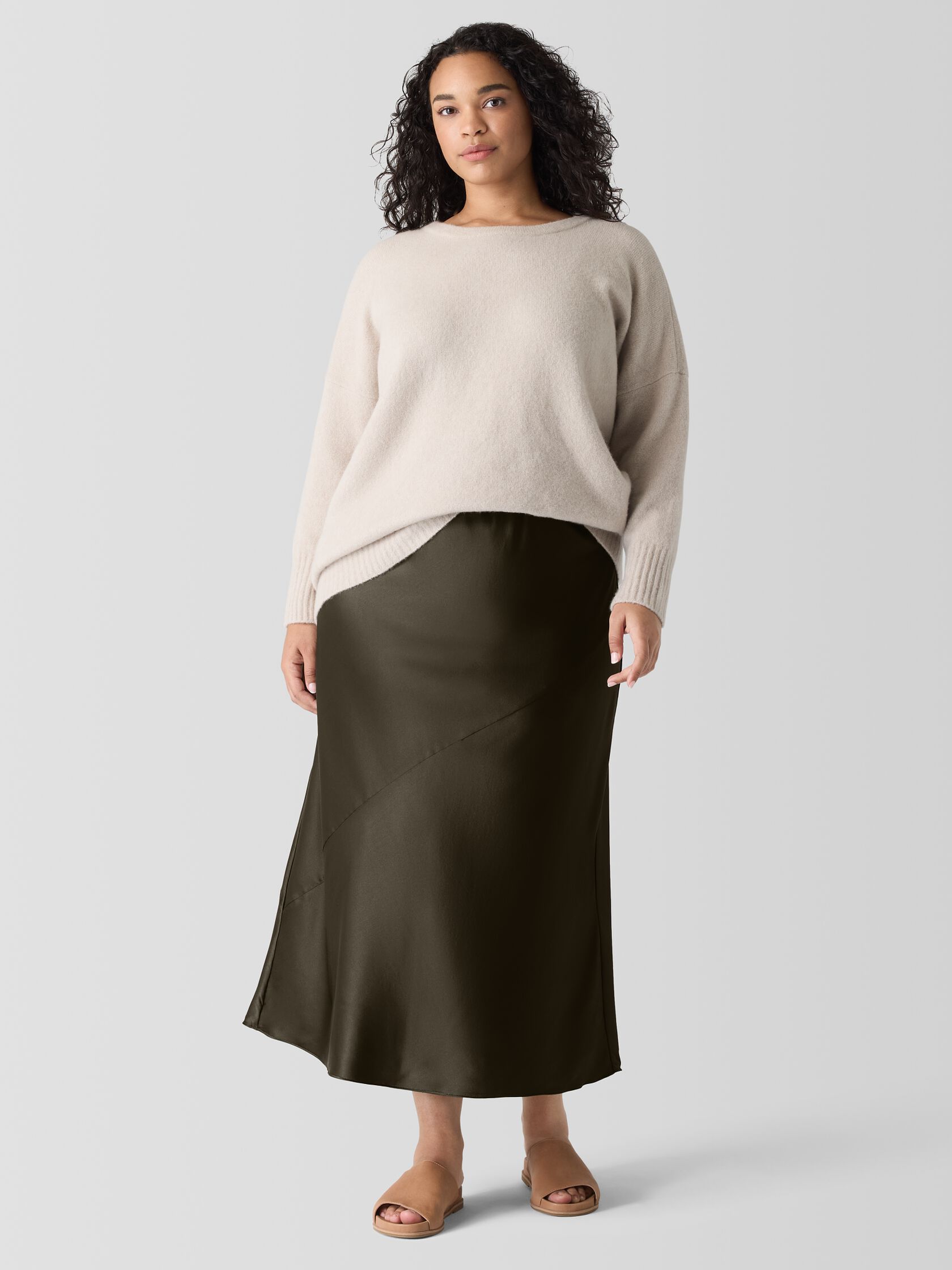 Stretch Silk Charmeuse Bias Skirt