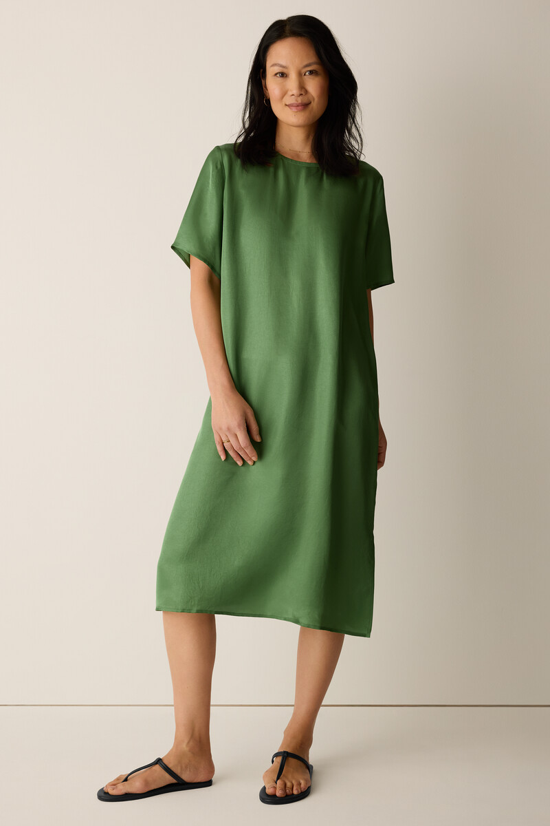 eileen fisher short dresses Eileen Fisher Bateau Neck Short Dress 3/4 Sleeve Velvet Silk Blend (Sz M)
