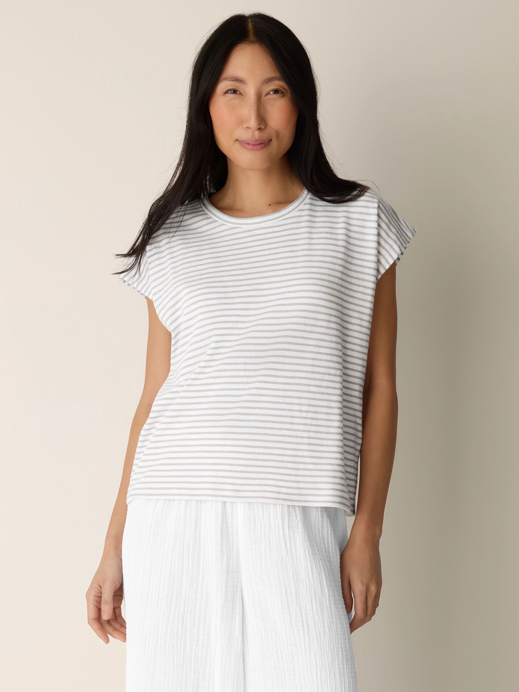 Striped Organic Cotton Slub Crew Neck Tee