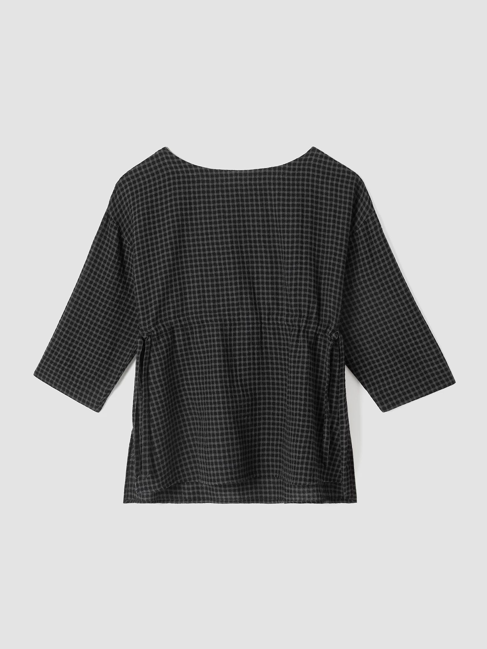 Wool Cotton Check Bateau Neck Top