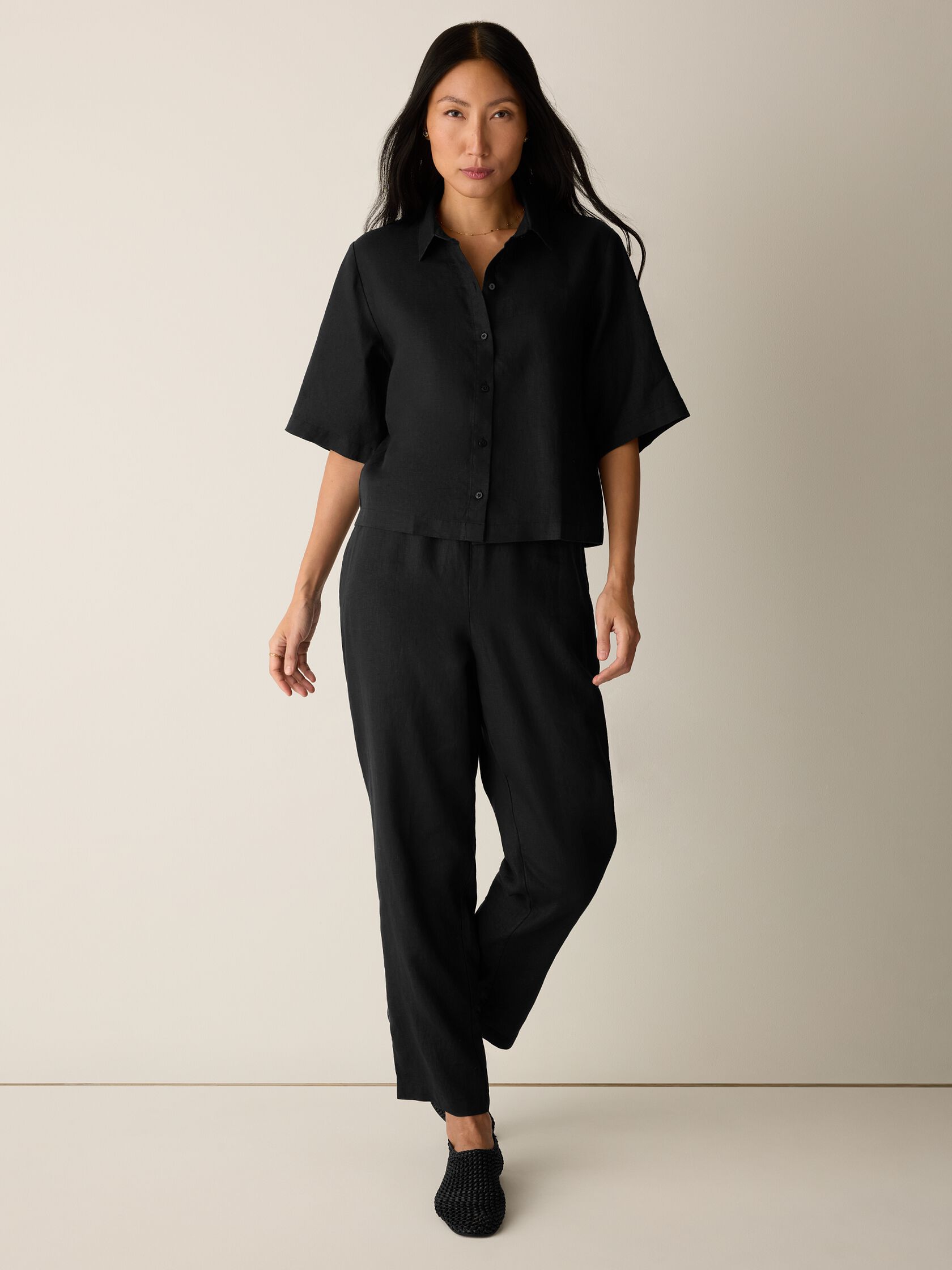 Organic Handkerchief Linen Elbow-Sleeve Shirt