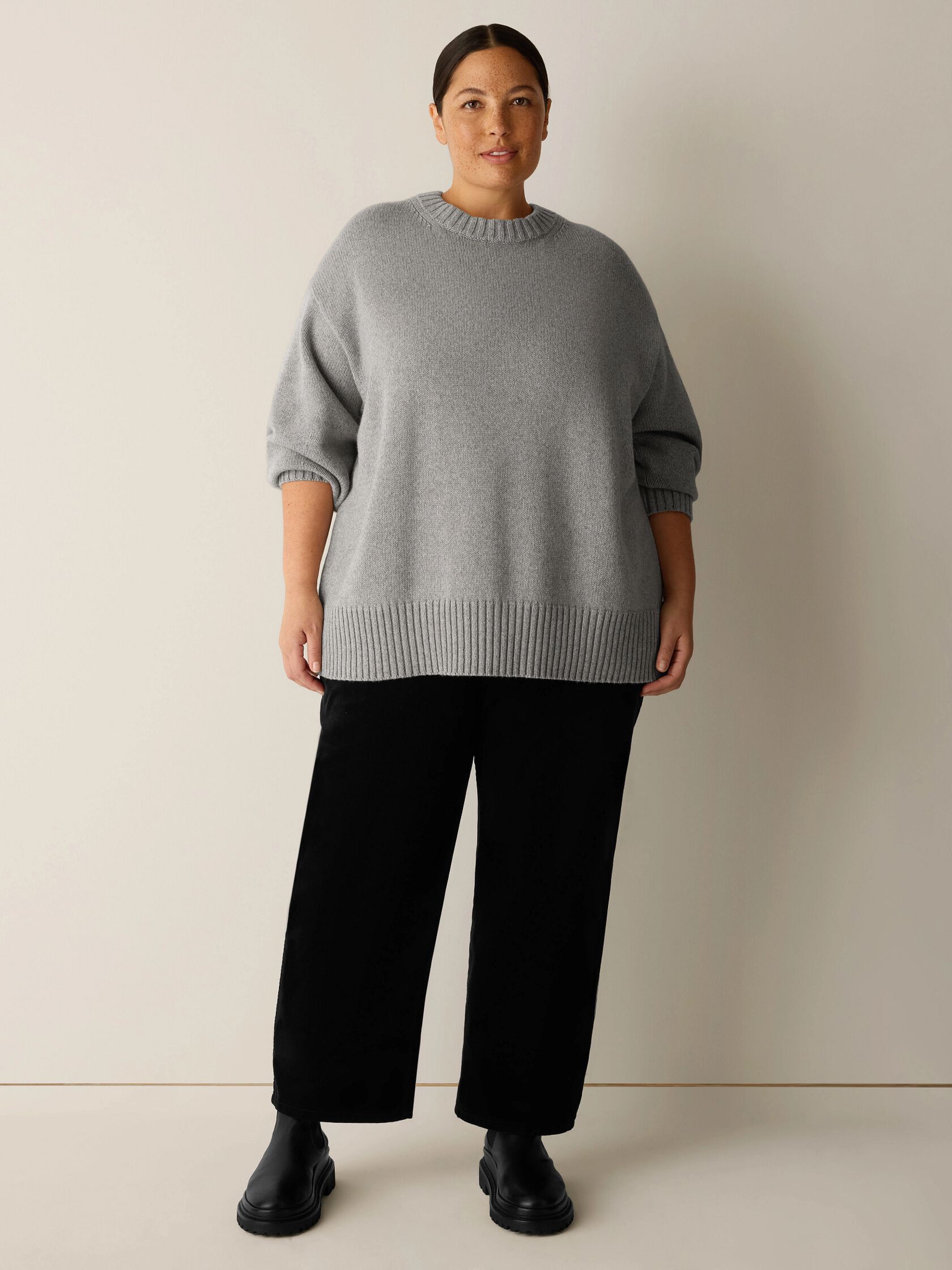 Cotton & Recycled Cashmere Crew Neck Long Top