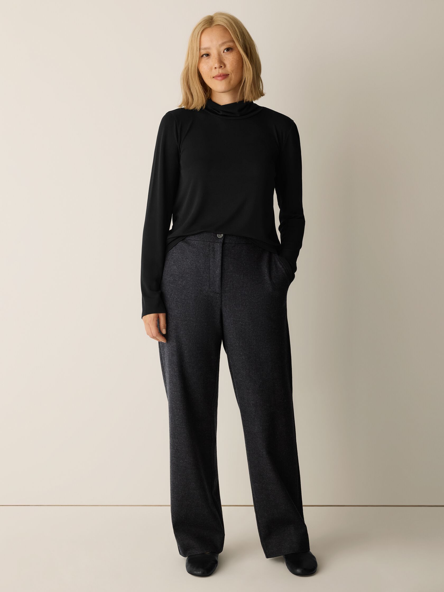 M&eacute;lange Felted Wool Jersey Straight Cuffed Pant in Regenerative Wool