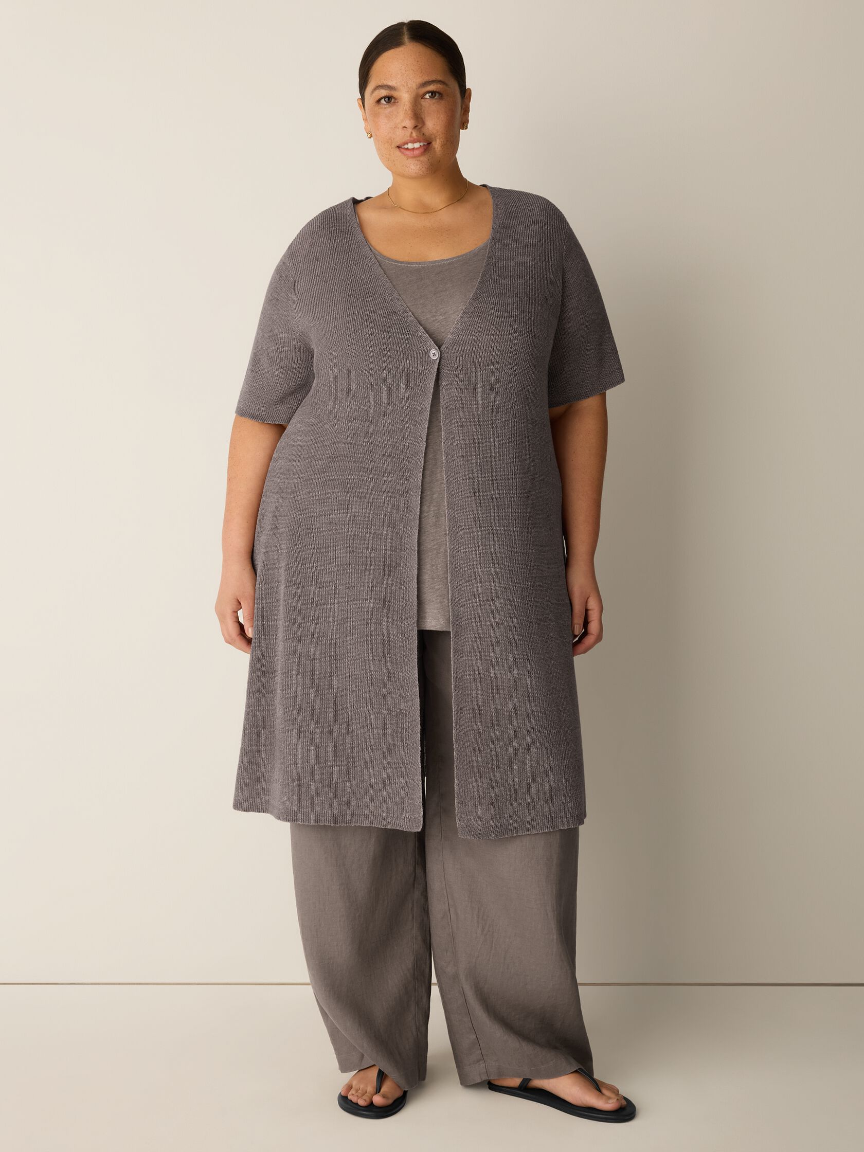 Organic Linen D&eacute;lav&eacute; V-Neck Long Cardigan