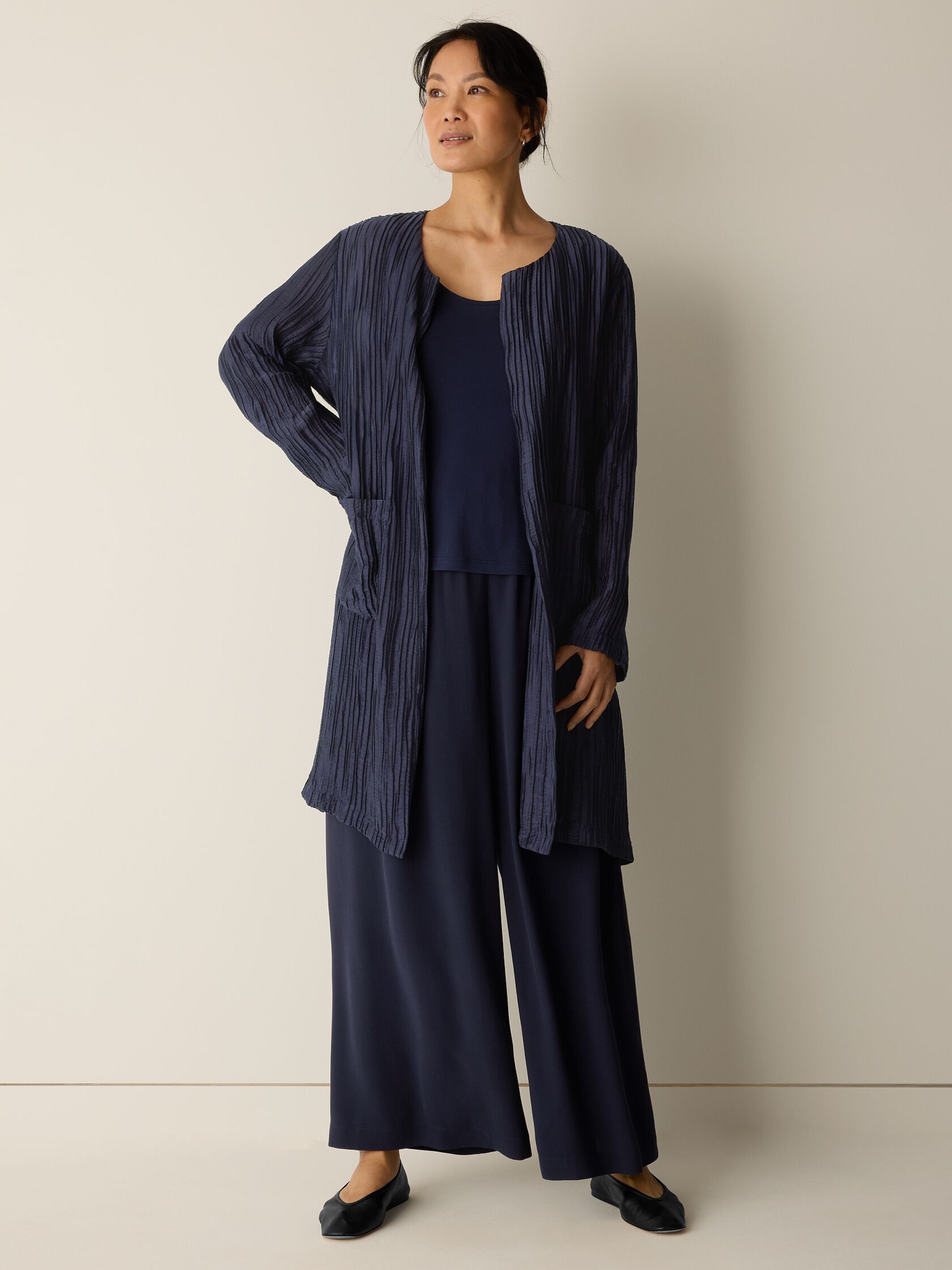 Crinkle Shimmer Round Neck Jacket