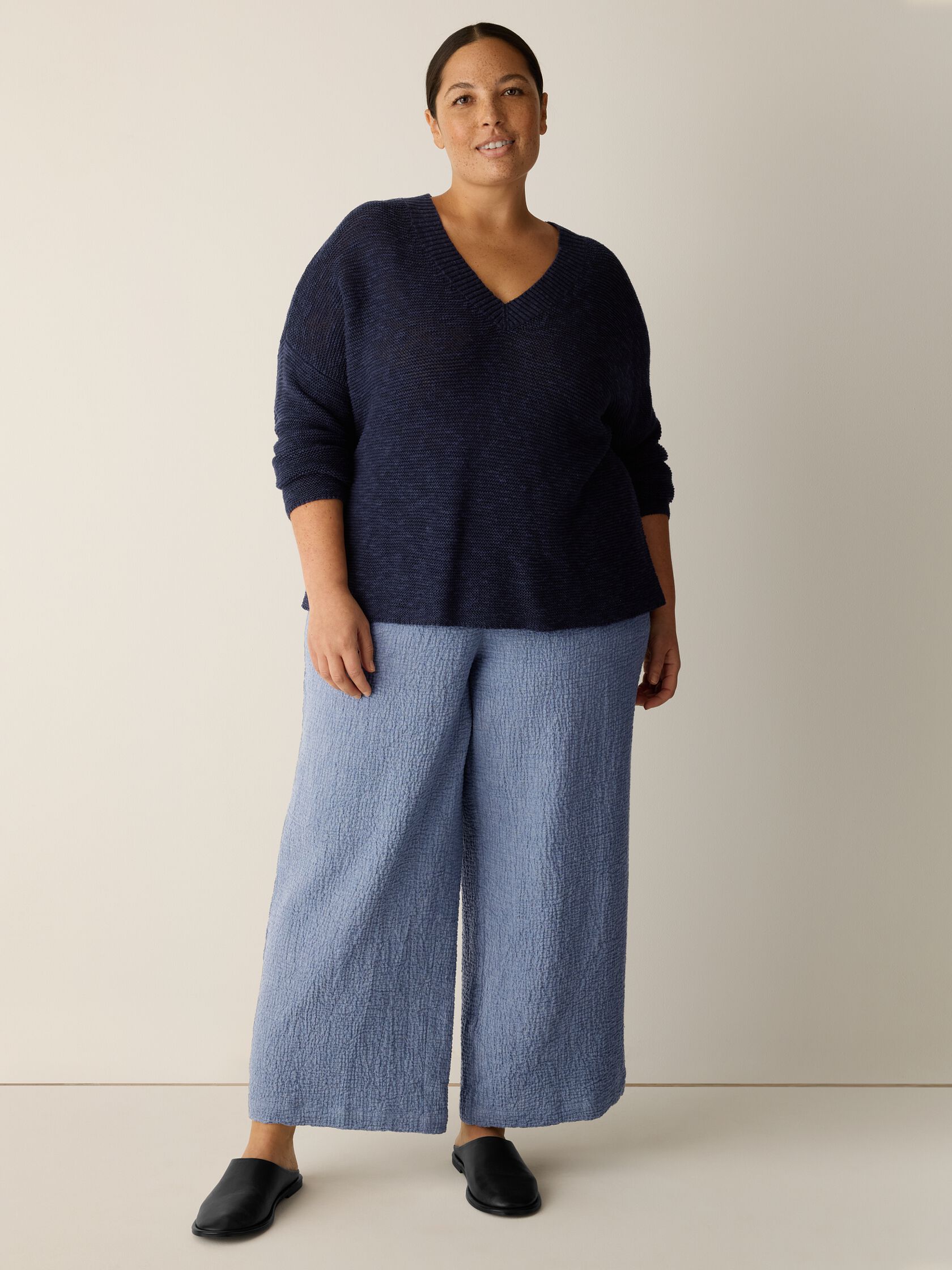 Organic Linen Cotton Slub V-Neck Top