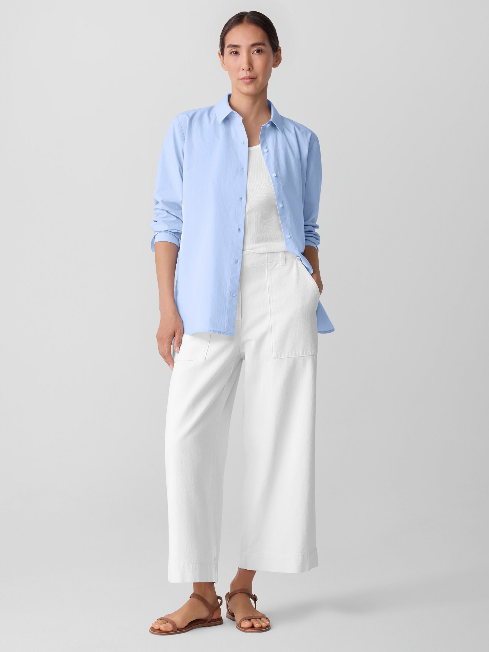 Garment-Dyed Utility Cotton Wide-Leg Pant