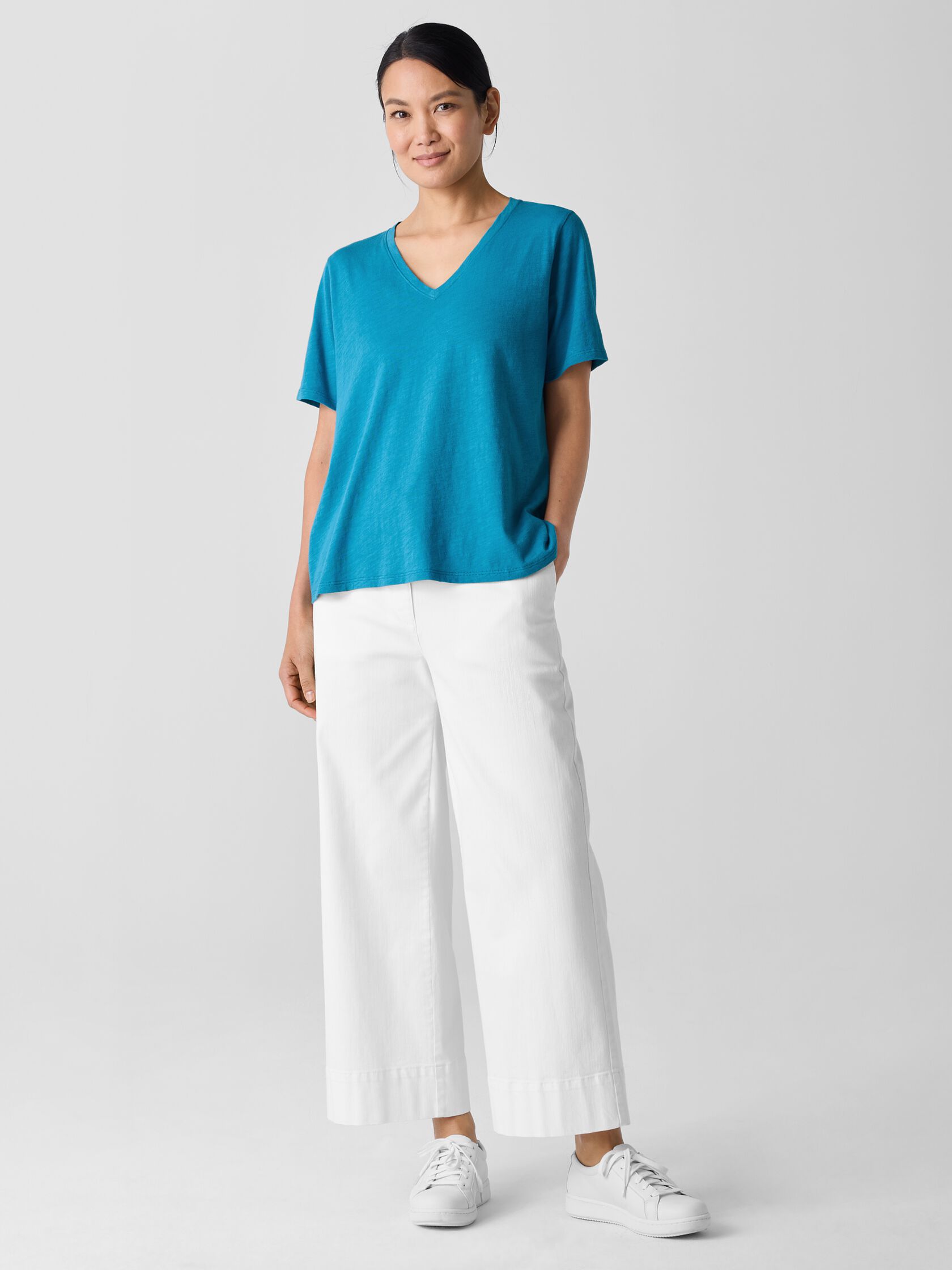 Organic Cotton Slubby Jersey V-Neck Tee