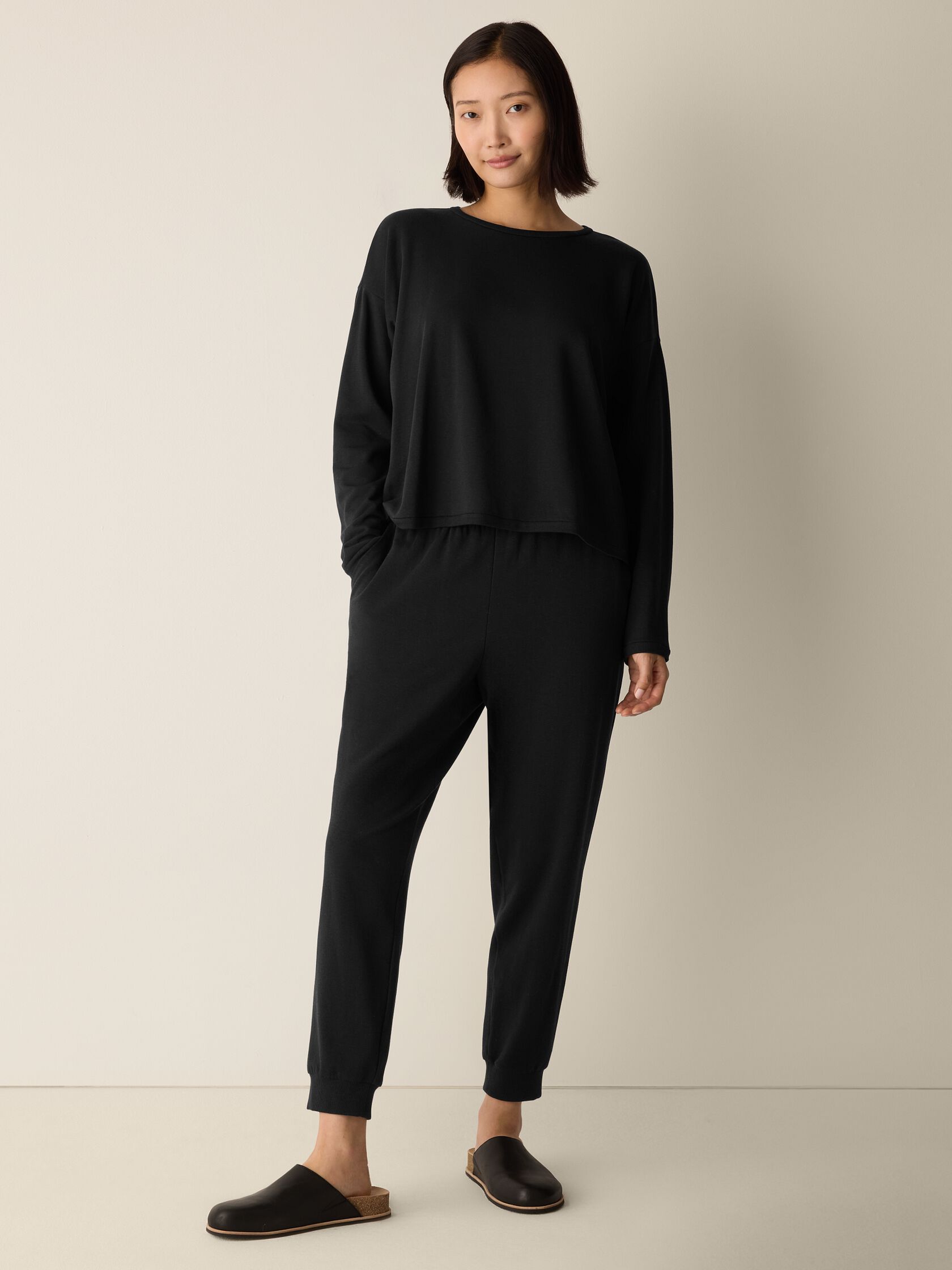 Cozy Brushed Terry Hug Round Neck Box-Top