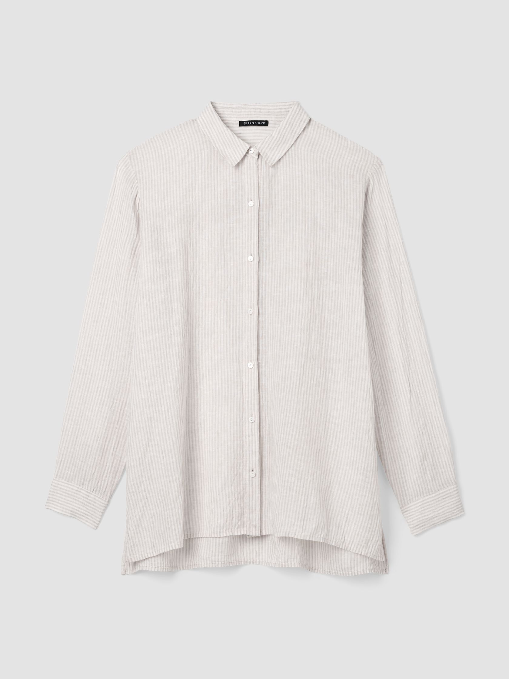 Puckered Organic Linen Stripe Classic Collar Shirt