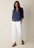 Striped Organic Cotton Gauze Band Collar Shirt