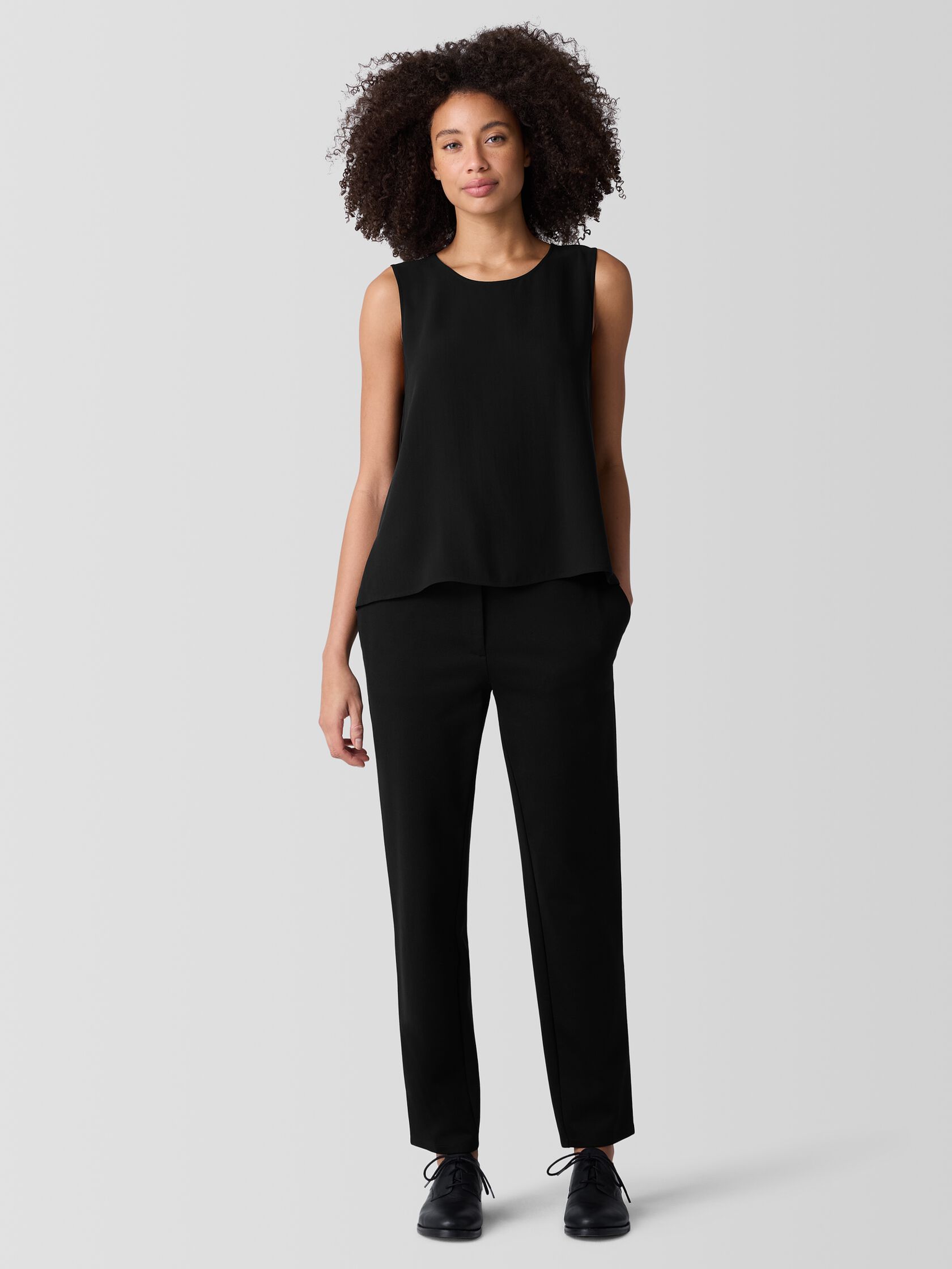 Silk Georgette Crepe Round Neck Tank