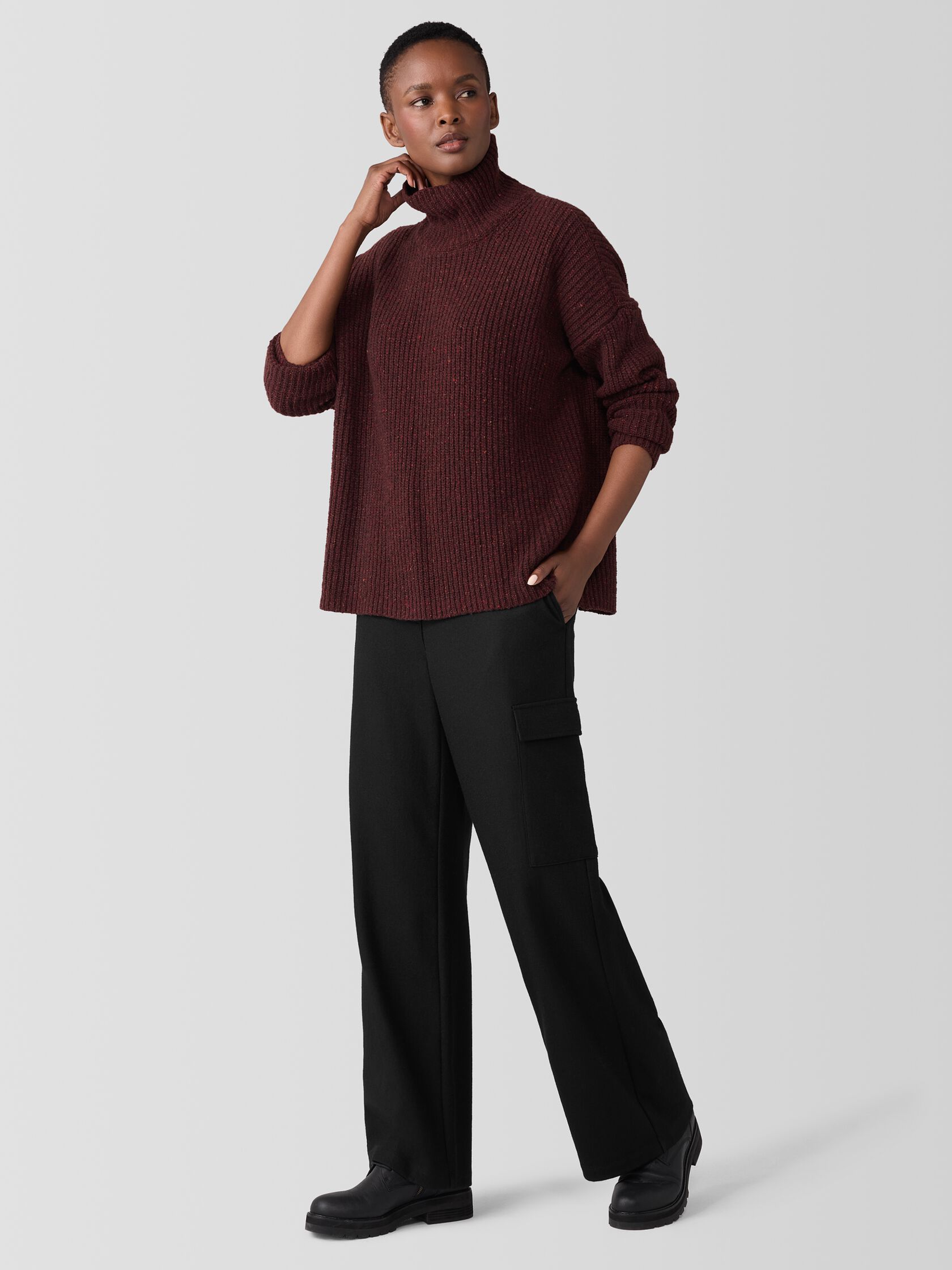 Recycled Cashmere Tweed Turtleneck Top