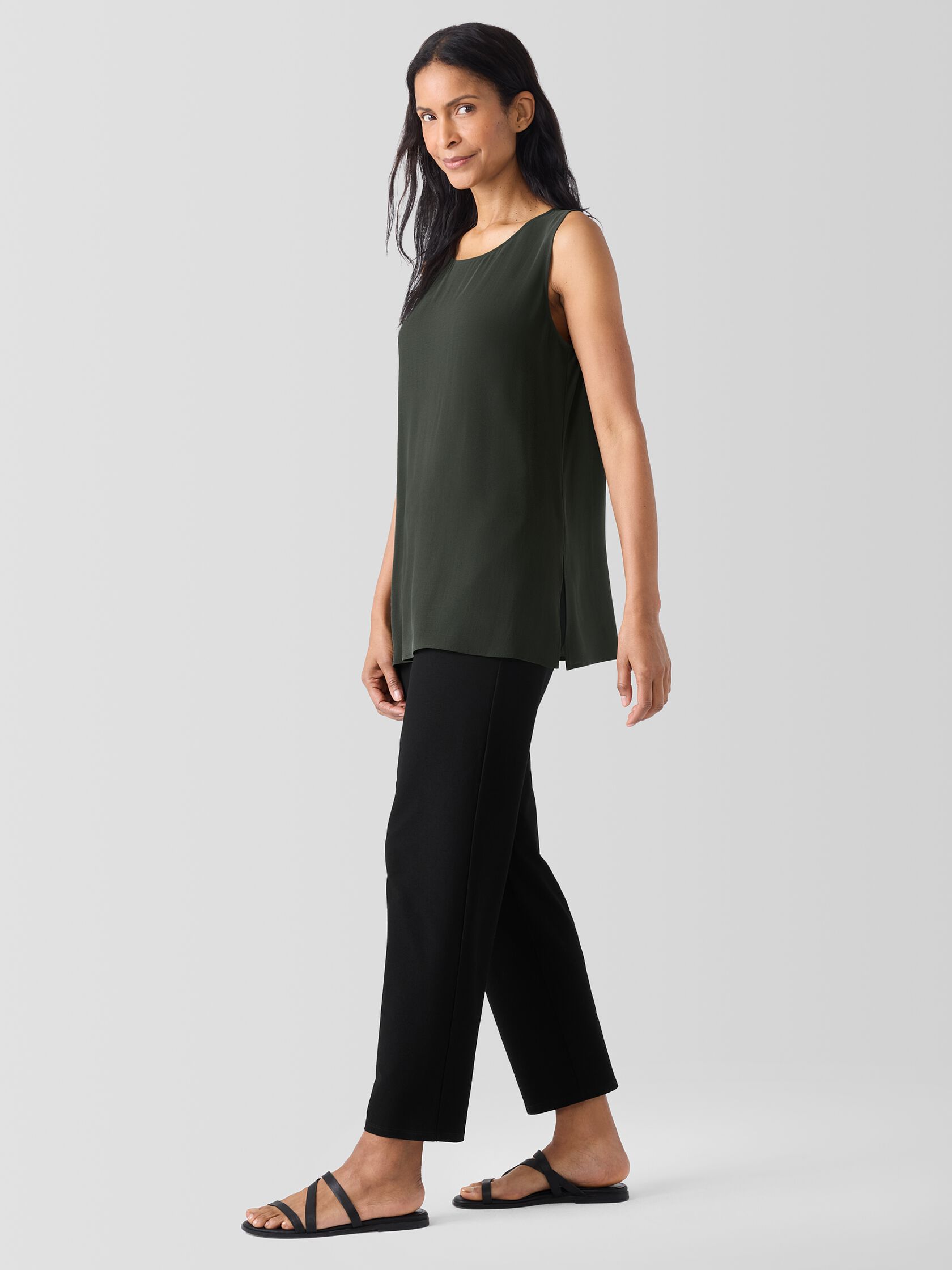Silk Georgette Crepe Ballet Neck Long Tank