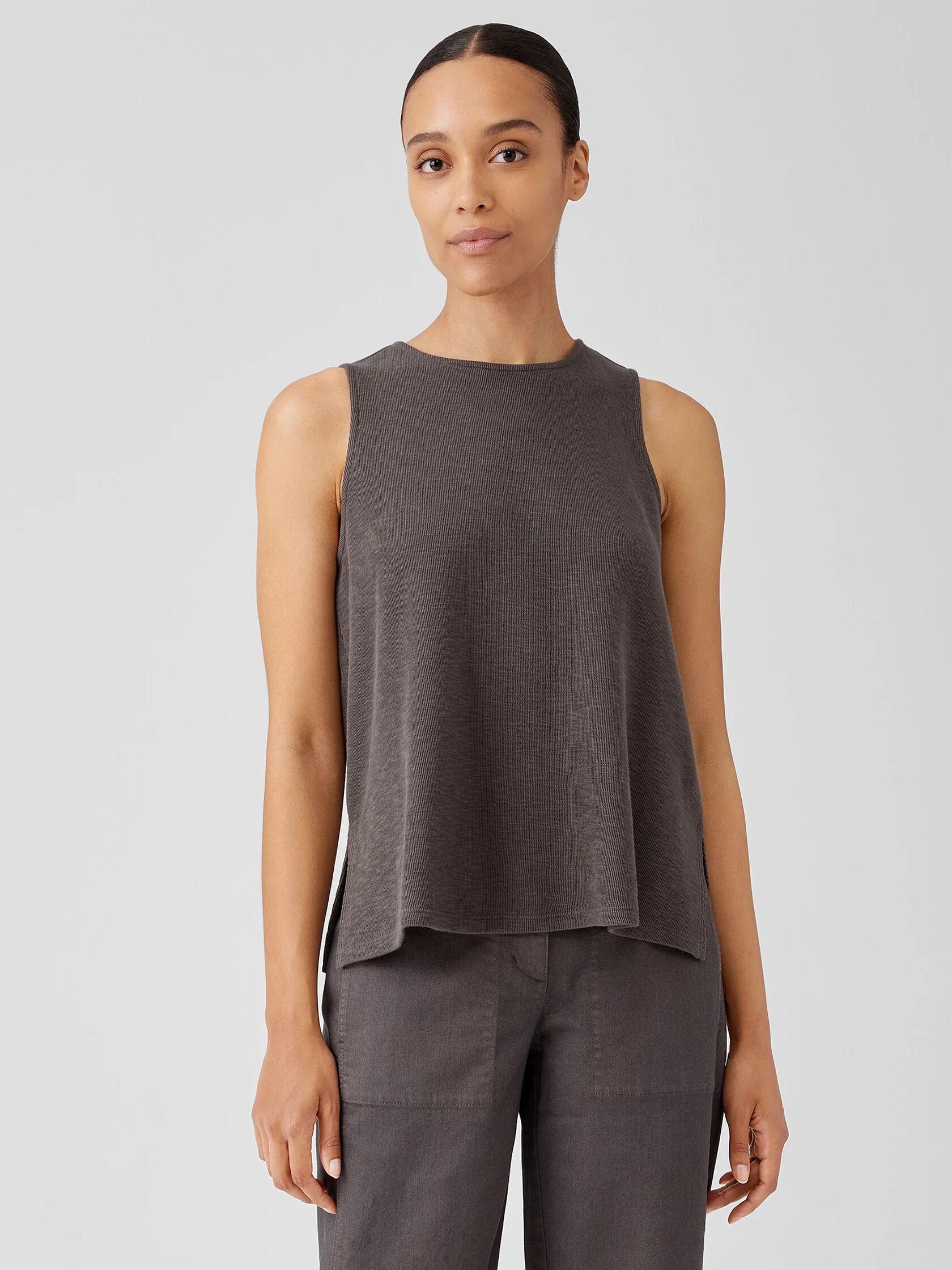 Organic Cotton Slubby Rib Knit Crew Neck Tank