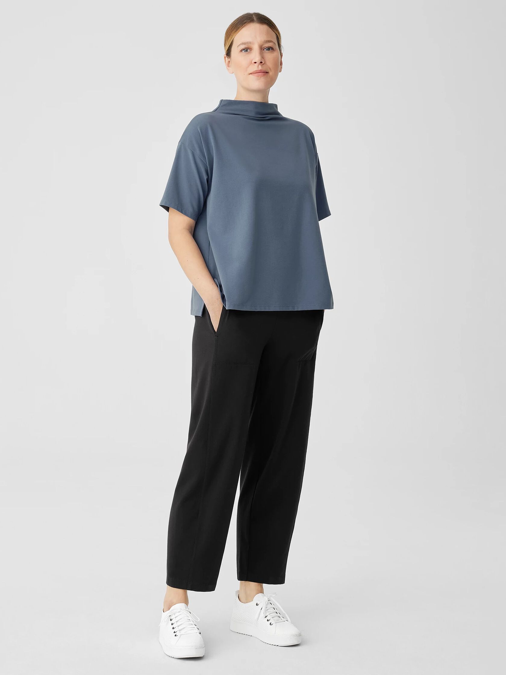 Pima Cotton Stretch Jersey Funnel Neck Top