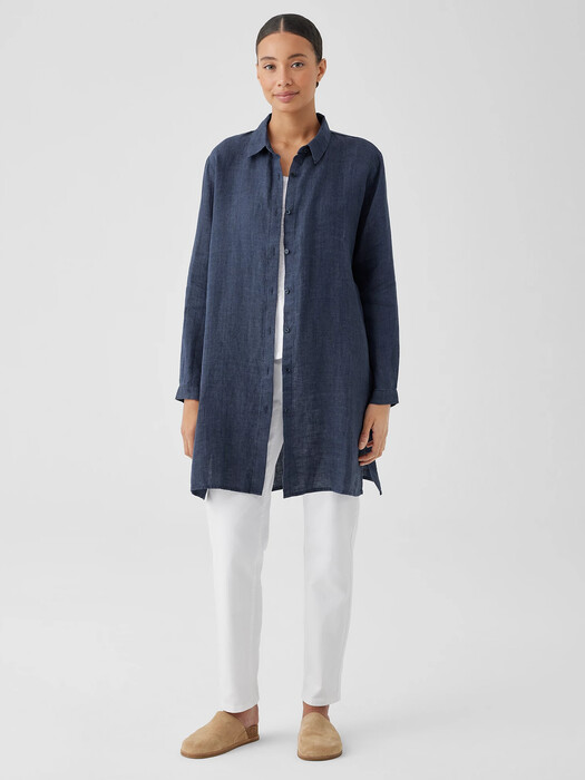 Washed Organic Linen Délavé Long Shirt EILEEN FISHER