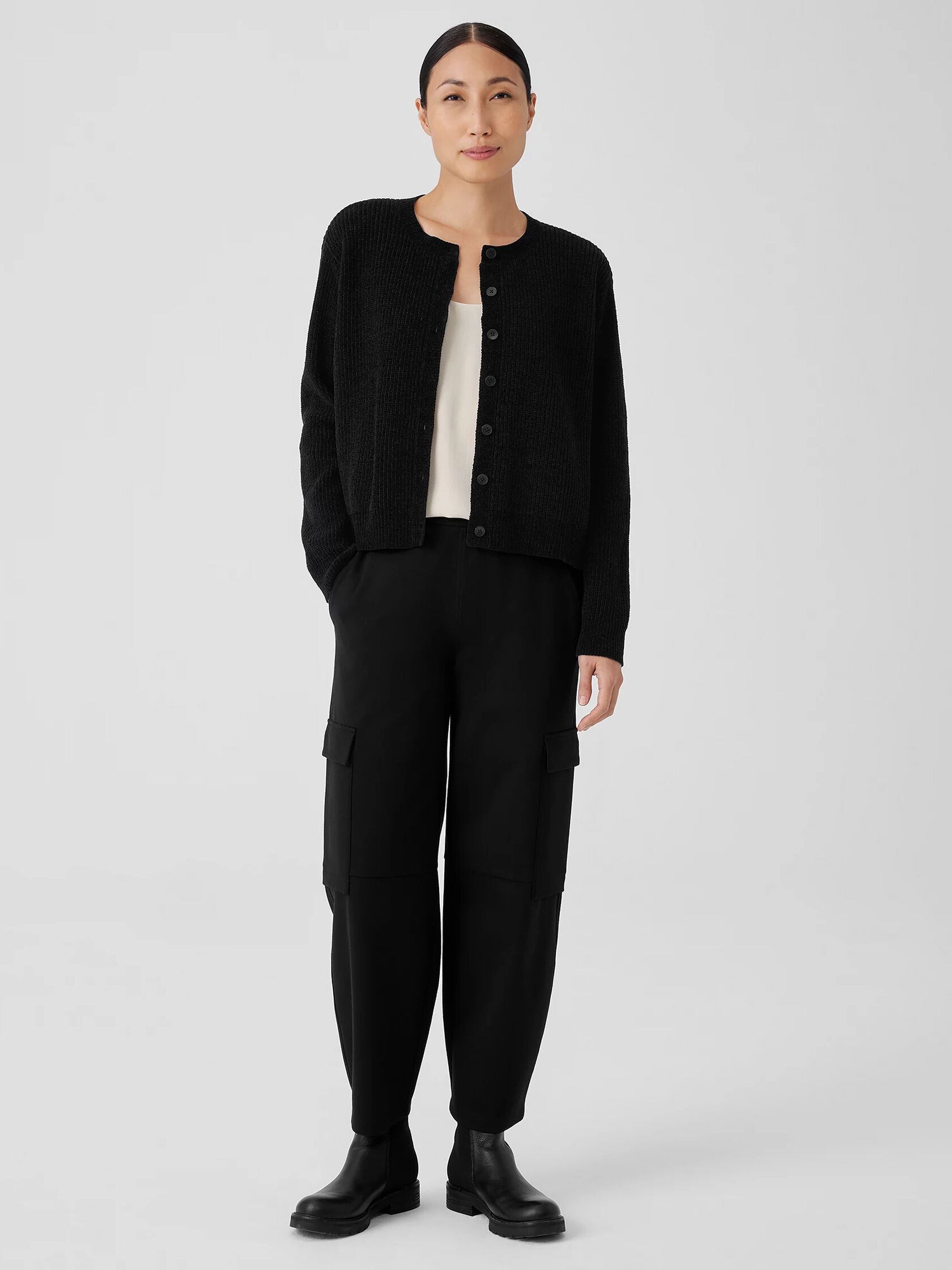 Organic Cotton Chenille Crew Neck Cardigan