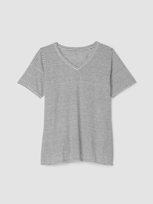 Striped Organic Linen Jersey V-Neck Tee