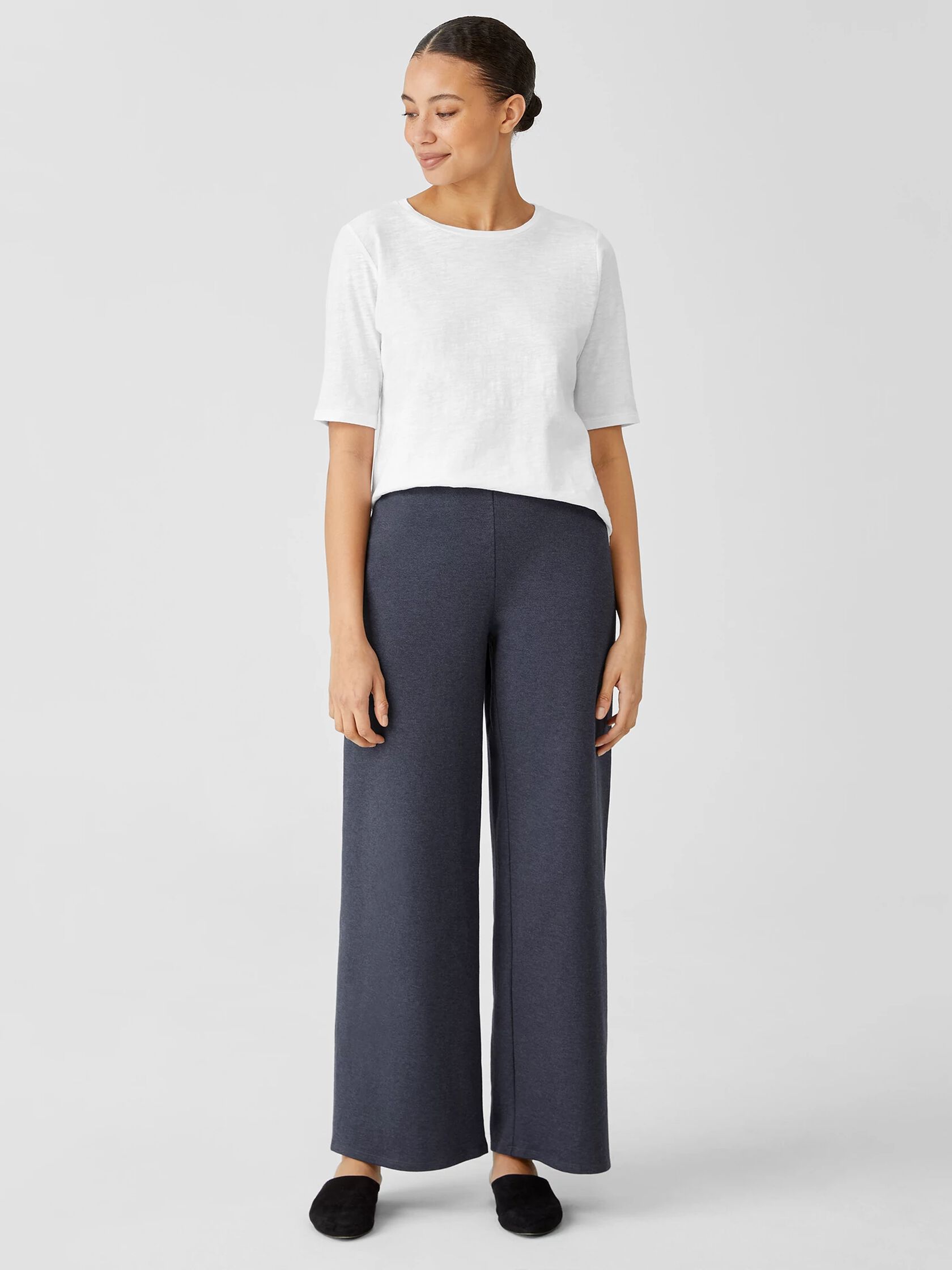 Organic Cotton Melange Crepe Wide-Leg Pant