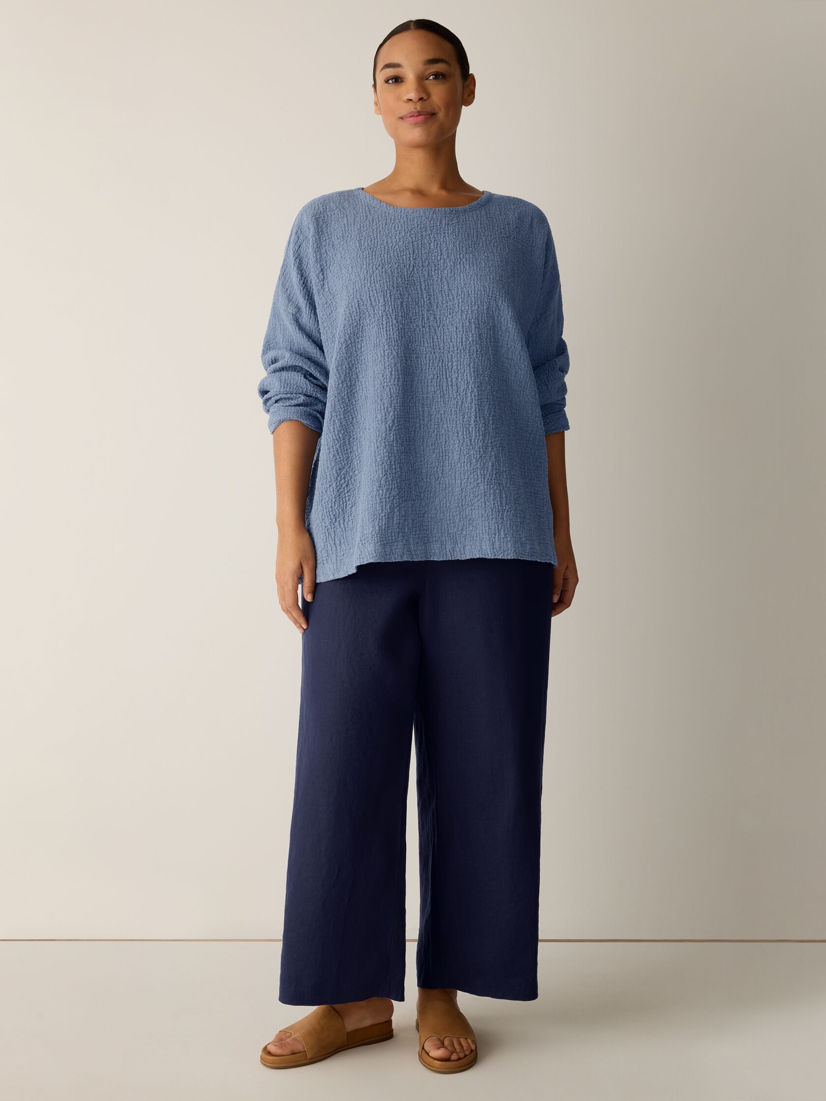 Organic Cotton Doubleweave Round Neck Box-Top