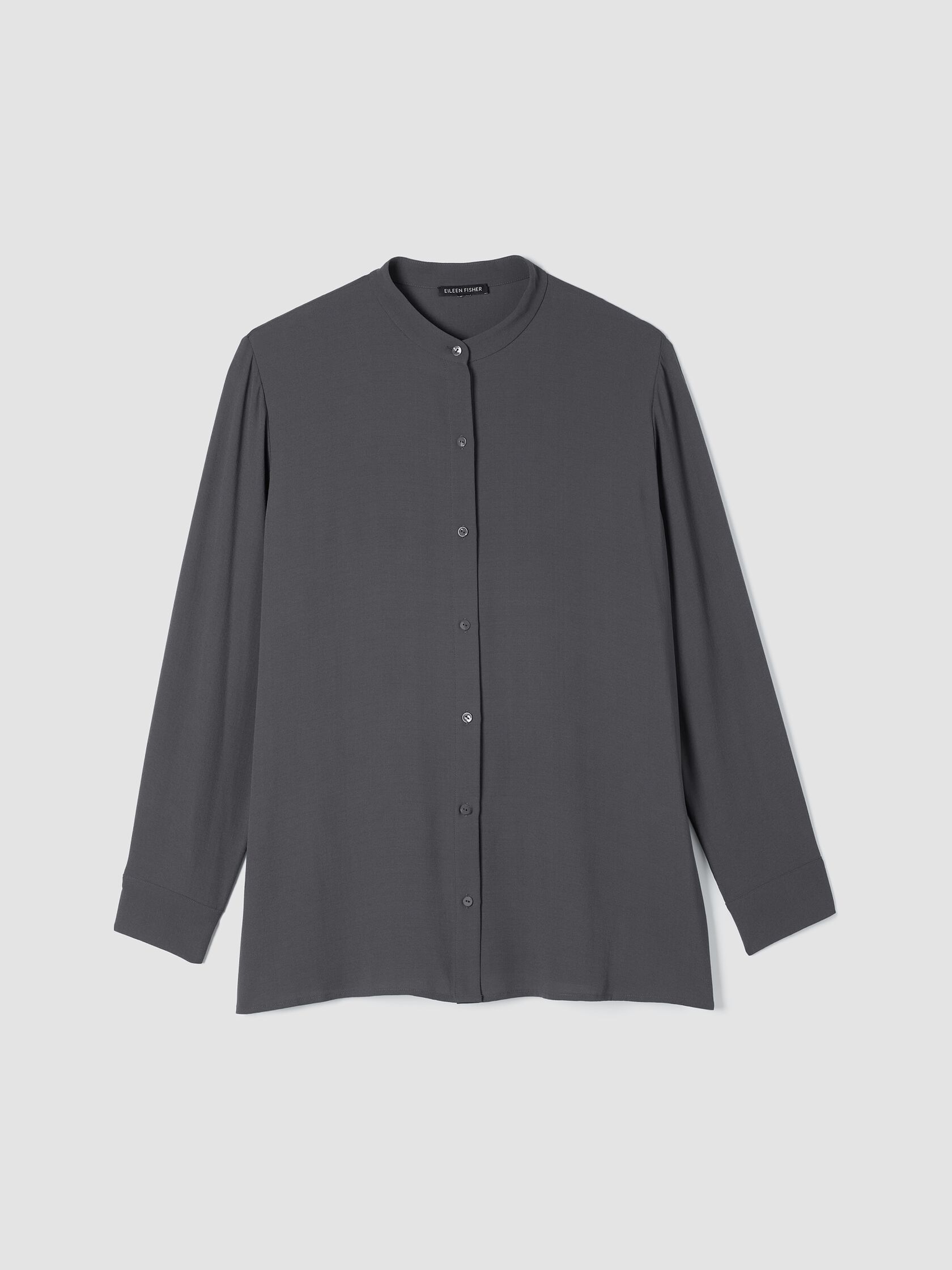 Silk Georgette Crepe Band Collar Shirt