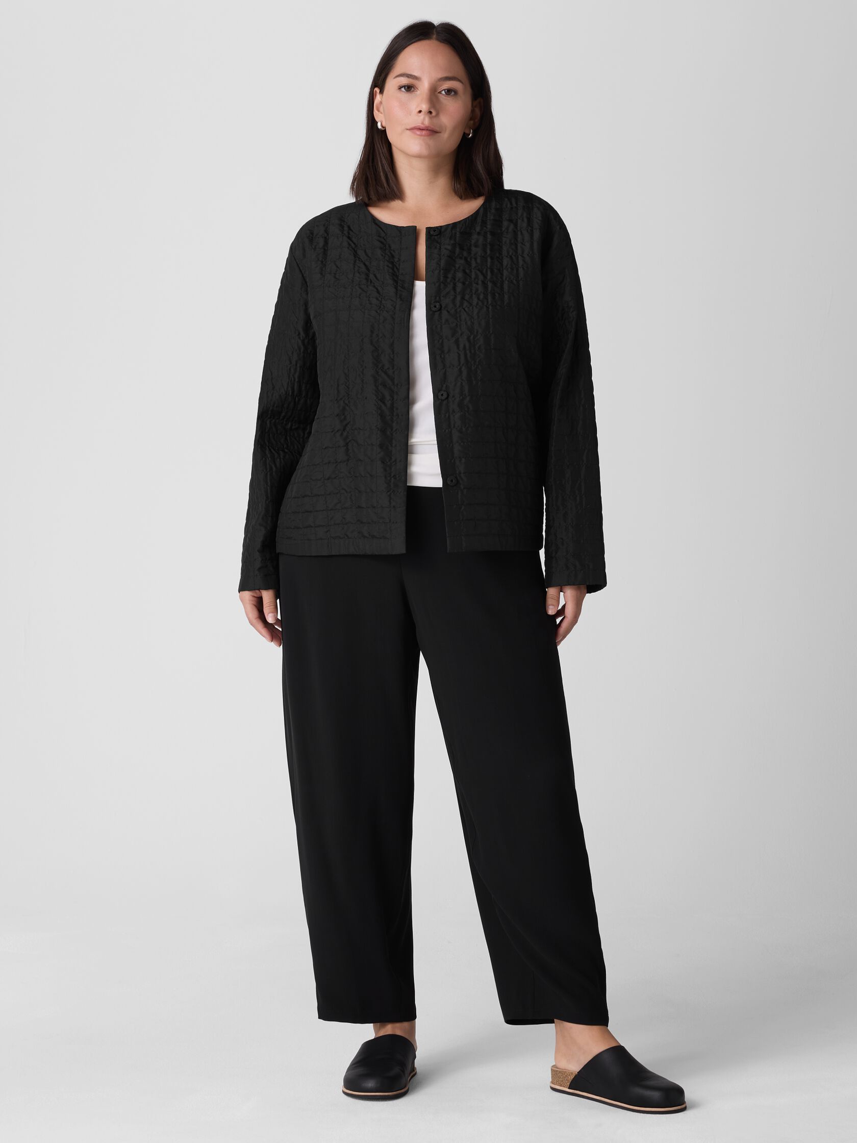 Silk Habutai Quilted Round Neck Jacket