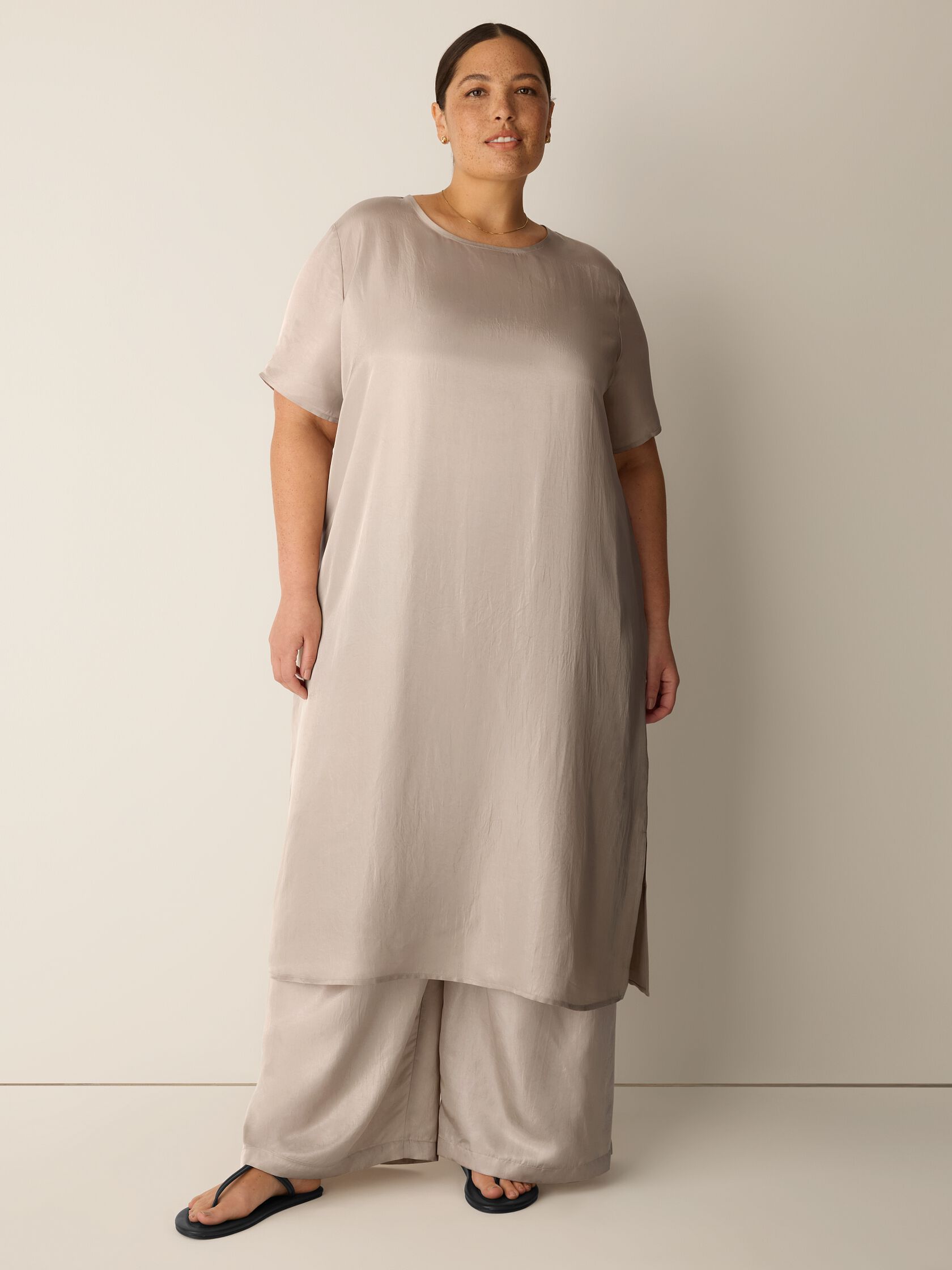 Lightweight Satin Shimmer Tee Dress