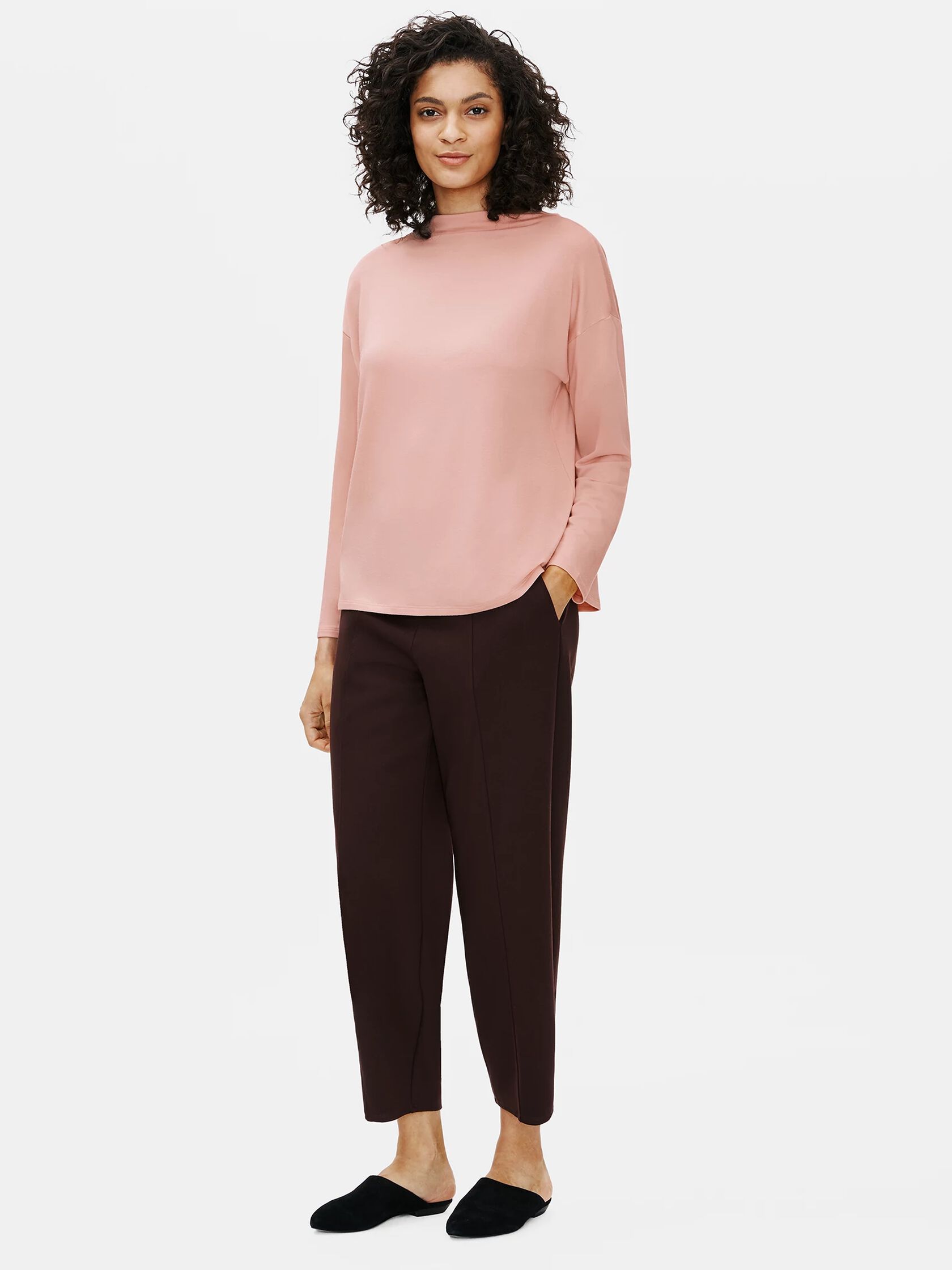 Stretch Terry Funnel Neck Box-Top