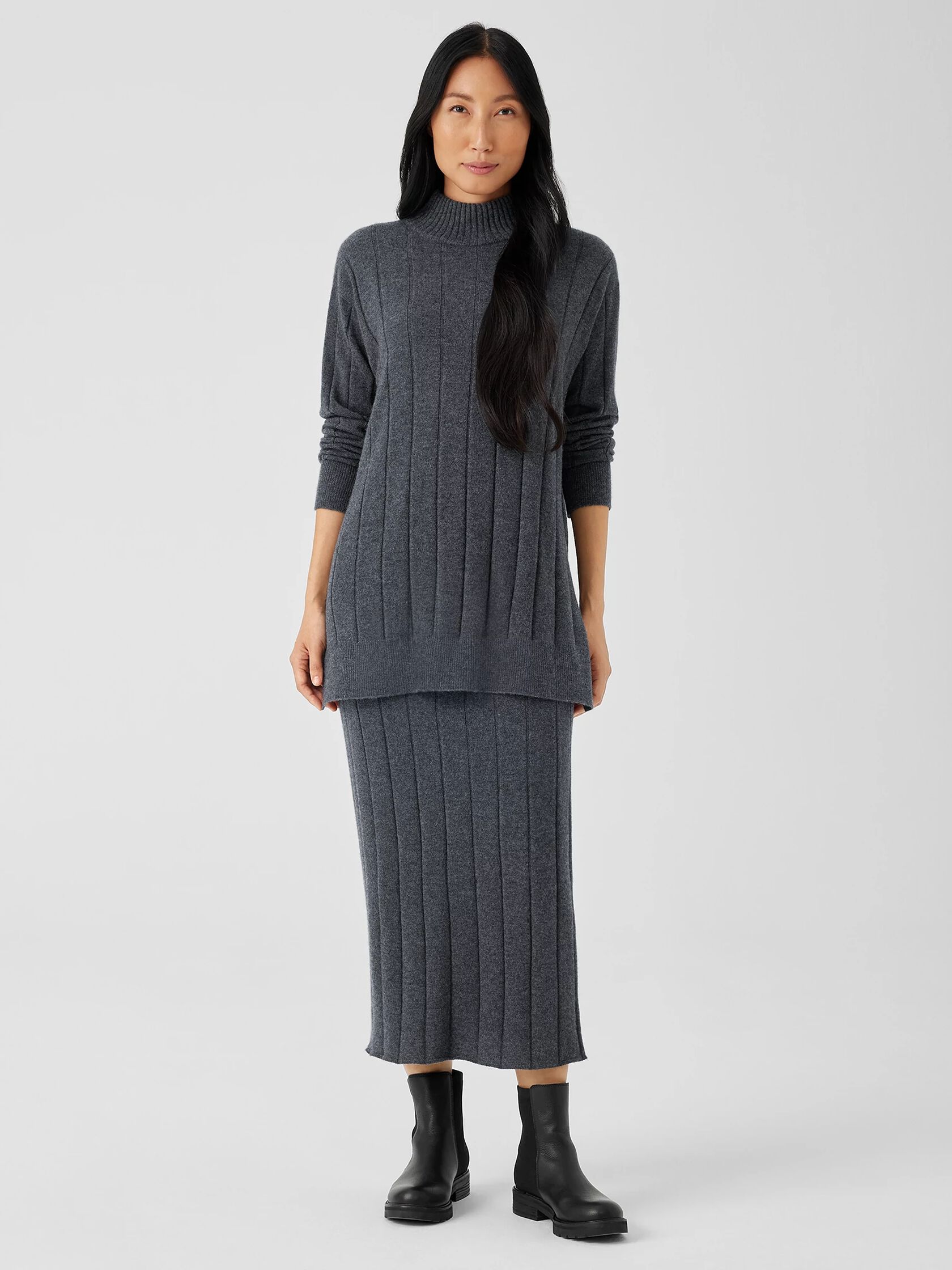 Italian Cashmere Turtleneck Long Top