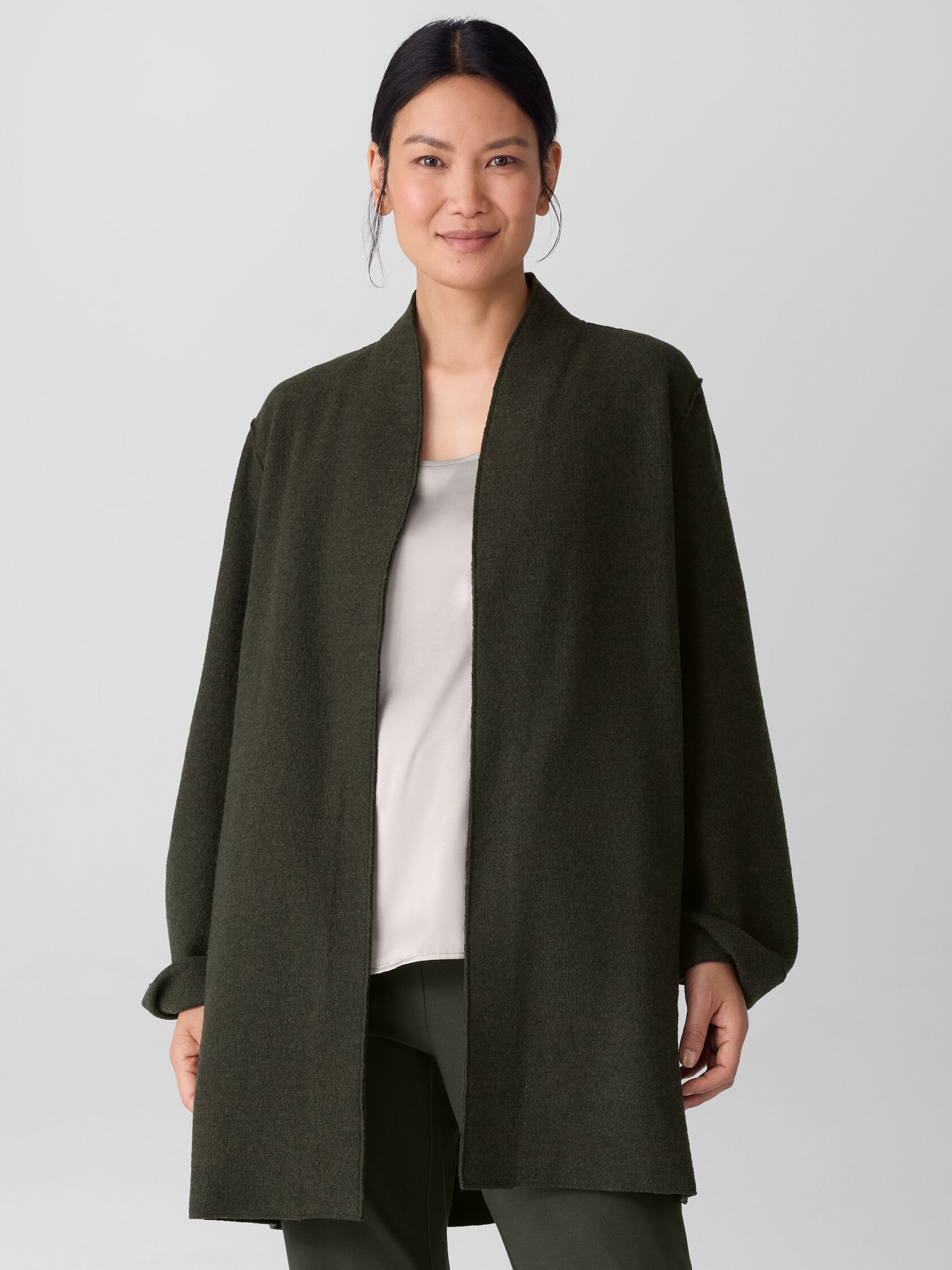 Lightweight Boiled Wool High Collar Jacket in Regenerative Wool