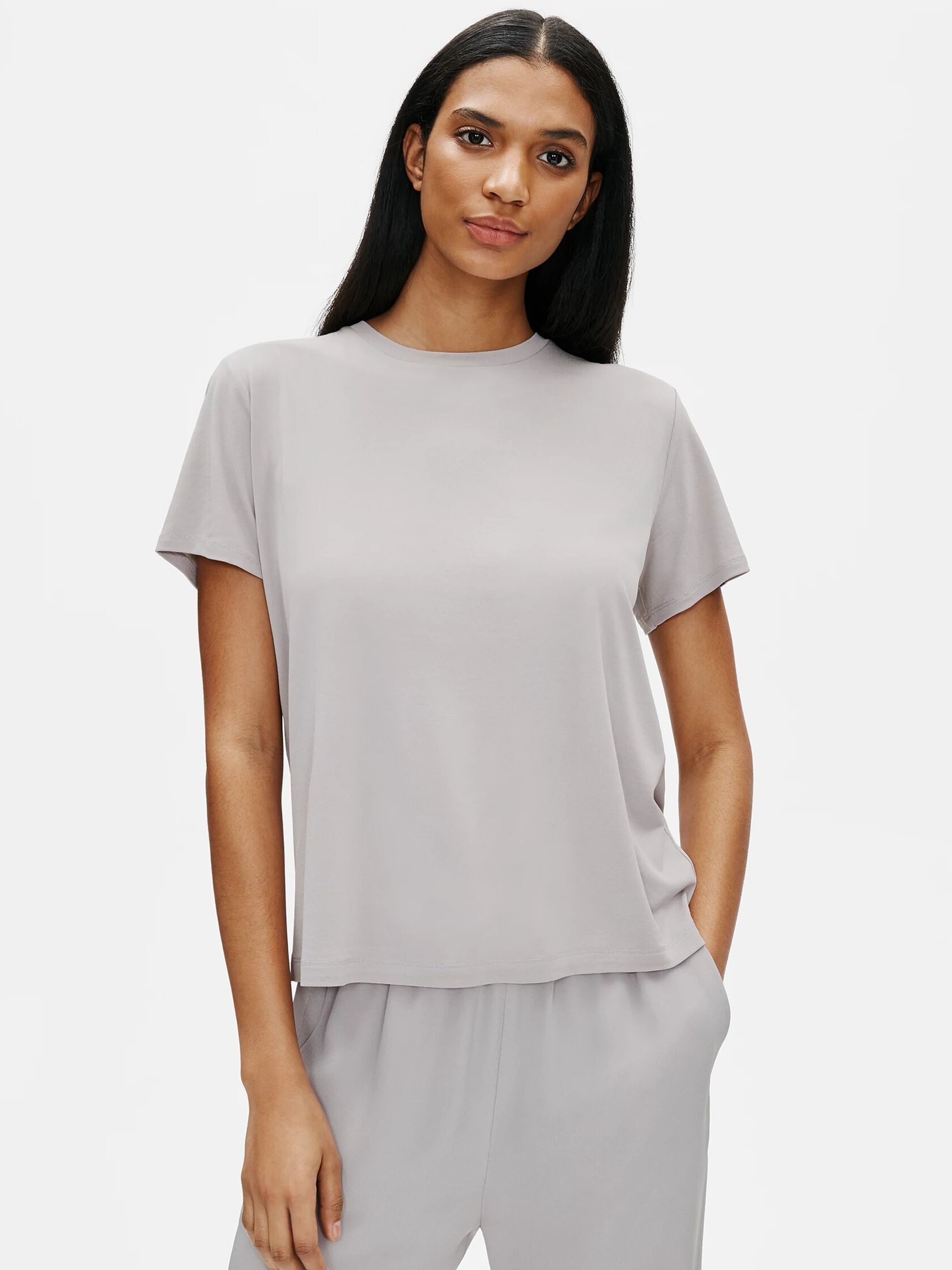Stretch Silk Jersey Crew Neck Tee