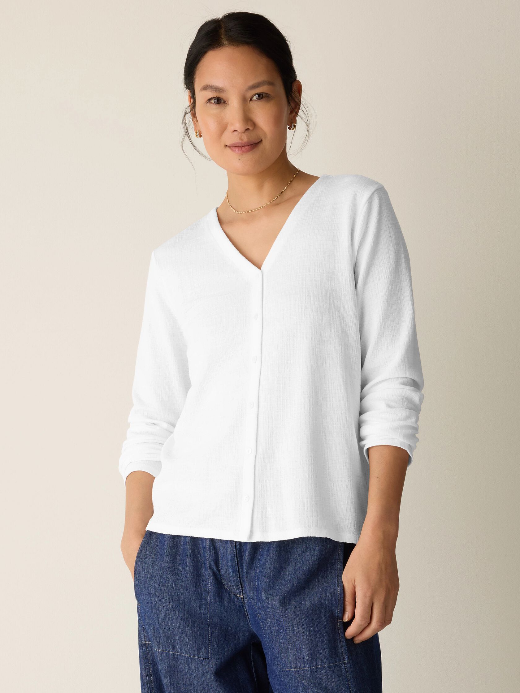 Cross Hatch Stretch Jersey Button-Front Top