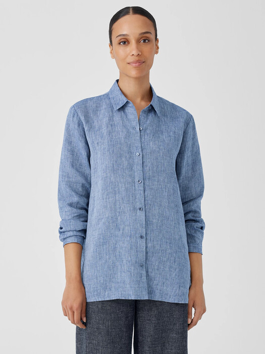 Yarn-Dyed Handkerchief Organic Linen Shirt | EILEEN FISHER Yarn-Dyed Handkerchief Organic Linen Shirt | EILEEN FISHER