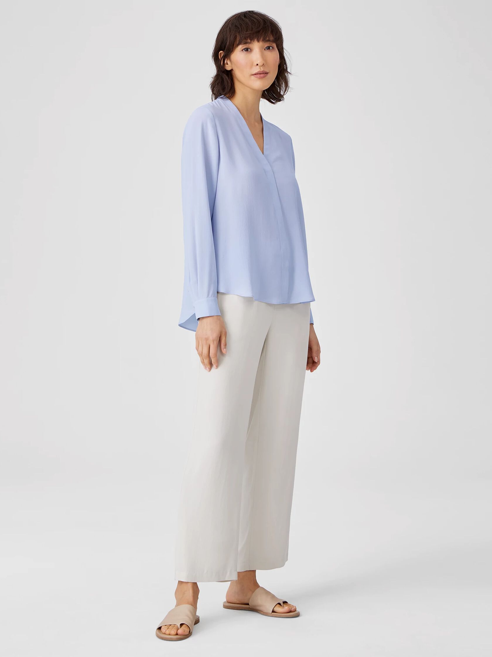 Silk Georgette Crepe V-Neck Shirt